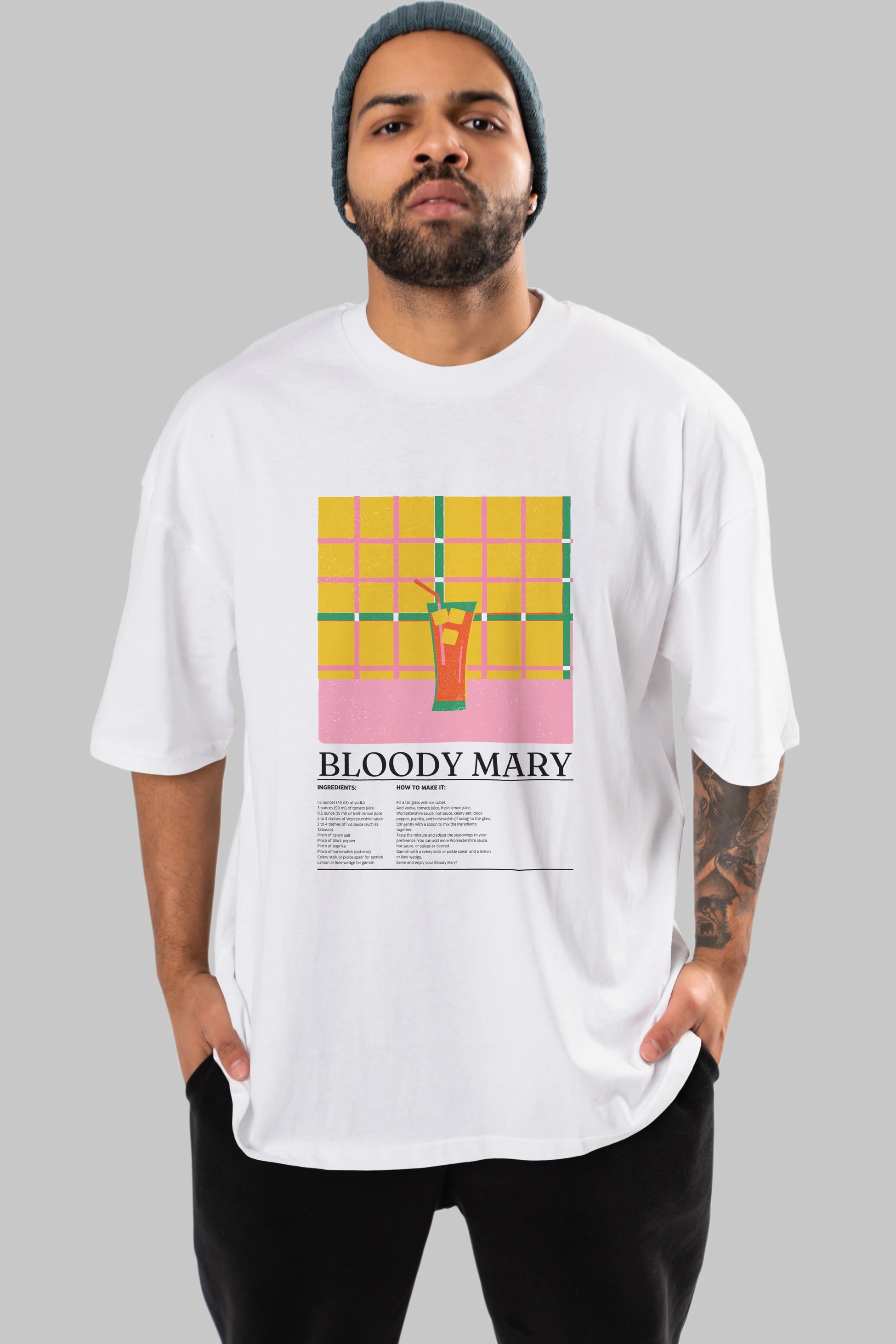 Bloody Mary Kokteyl Ön Baskılı Oversize t-shirt Erkek Kadın %100 Pamuk Bisiklet Yaka tişort