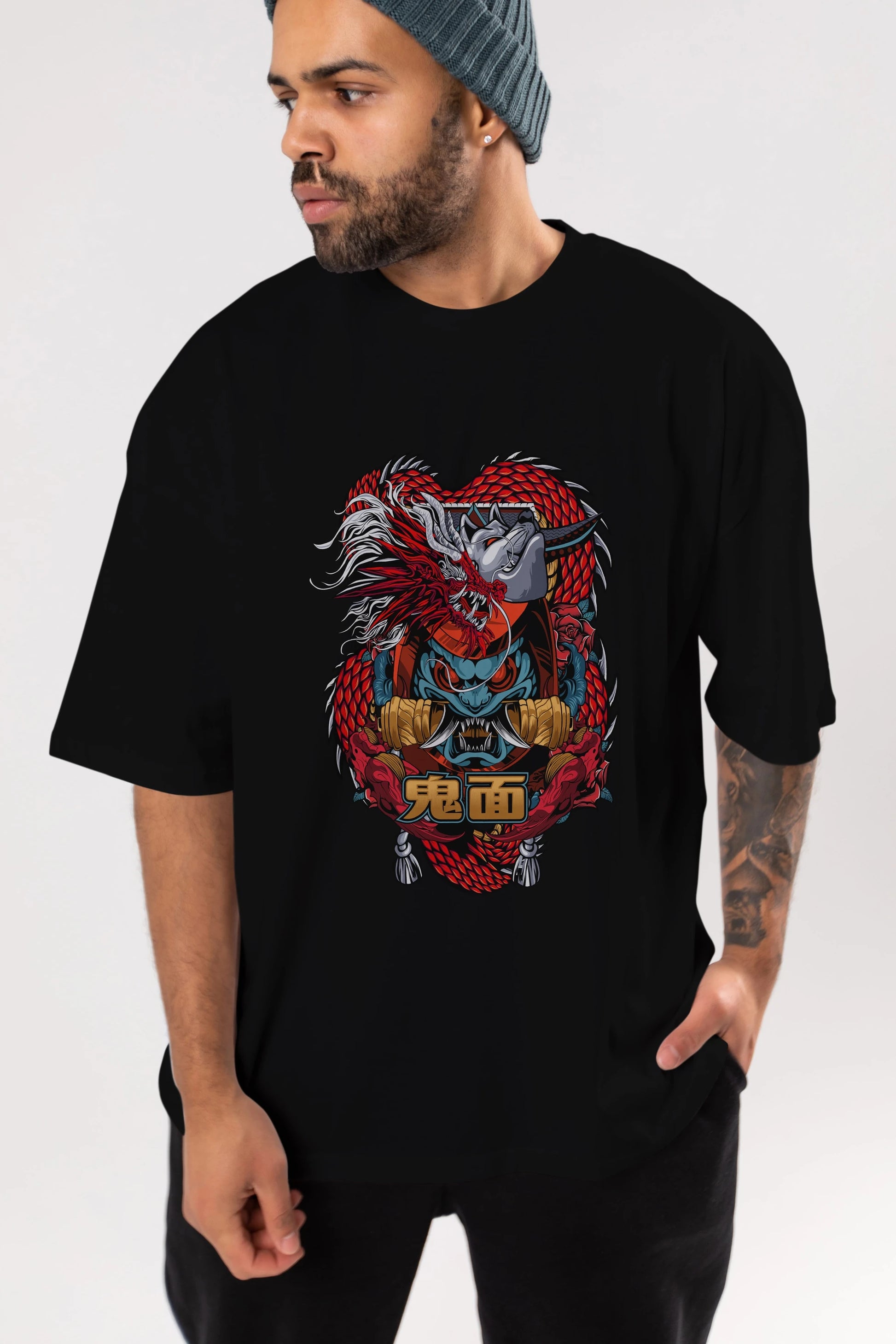 TRIBAL Anime Ön Baskılı Oversize t-shirt %100 pamuk Erkek Kadın Unisex