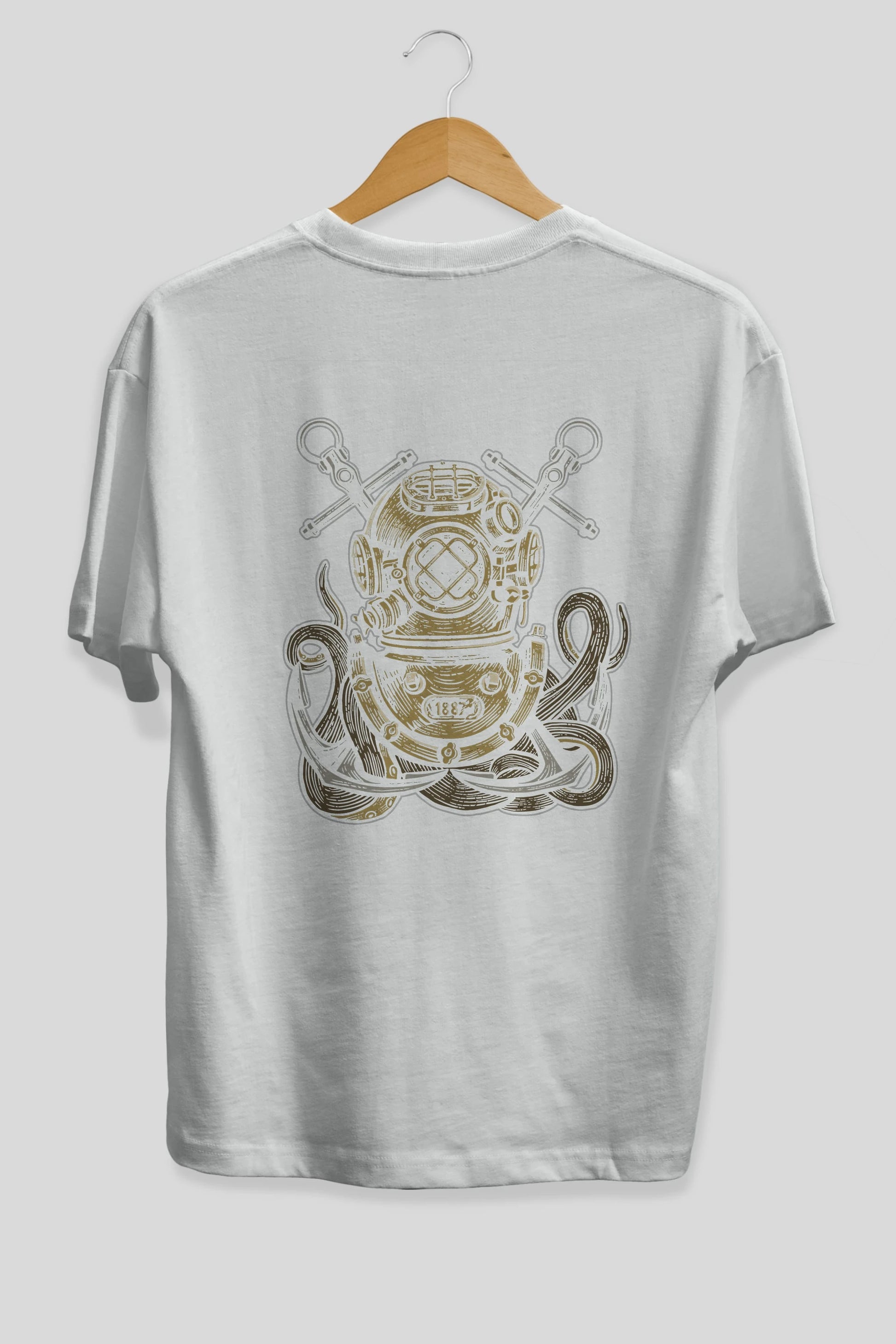 Diver Octopus Arka Baskılı Oversize t-shirt Erkek Kadın Unisex %100 Pamuk