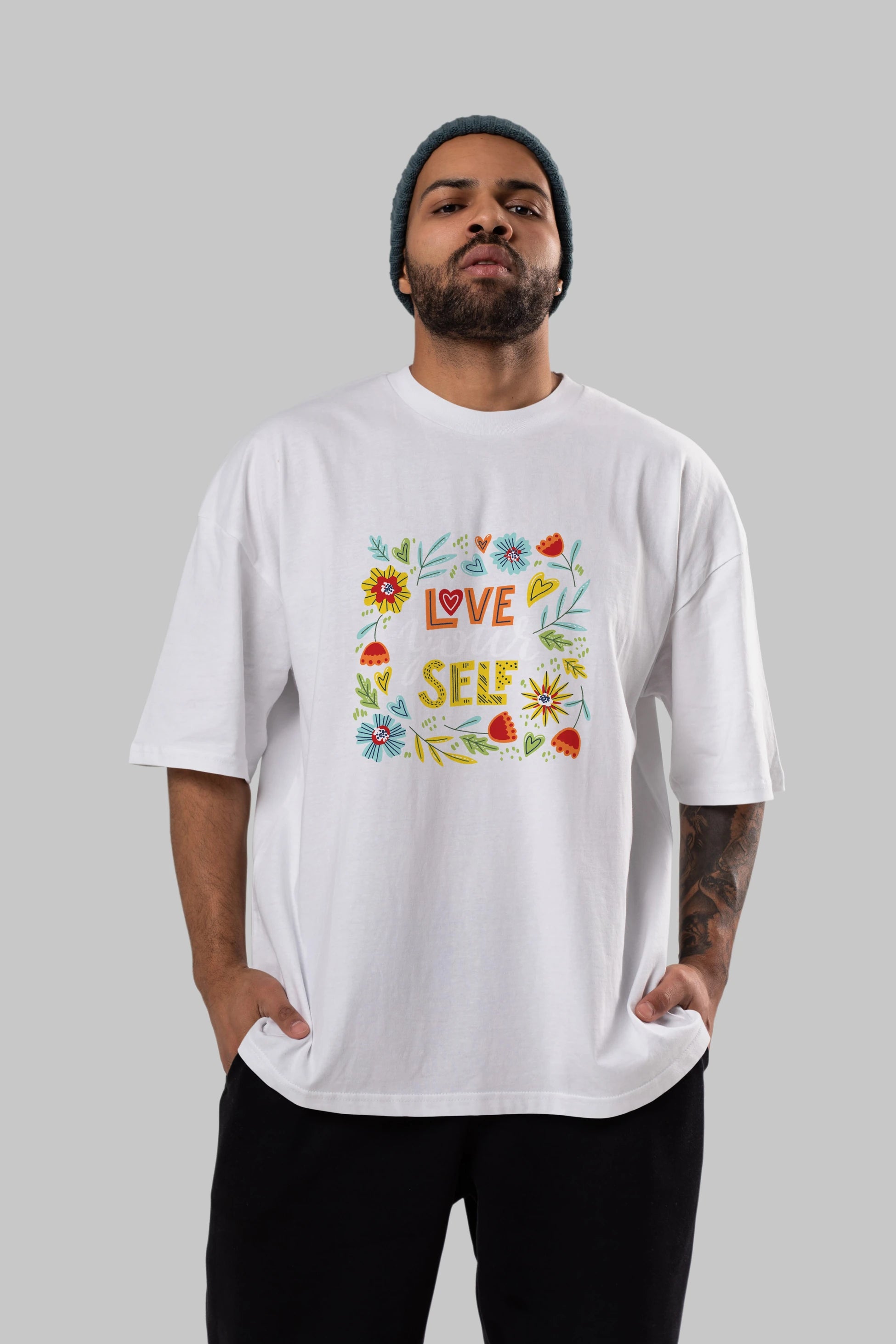 Love Yourself Yazılı Ön Baskılı Oversize t-shirt Erkek Kadın Unisex