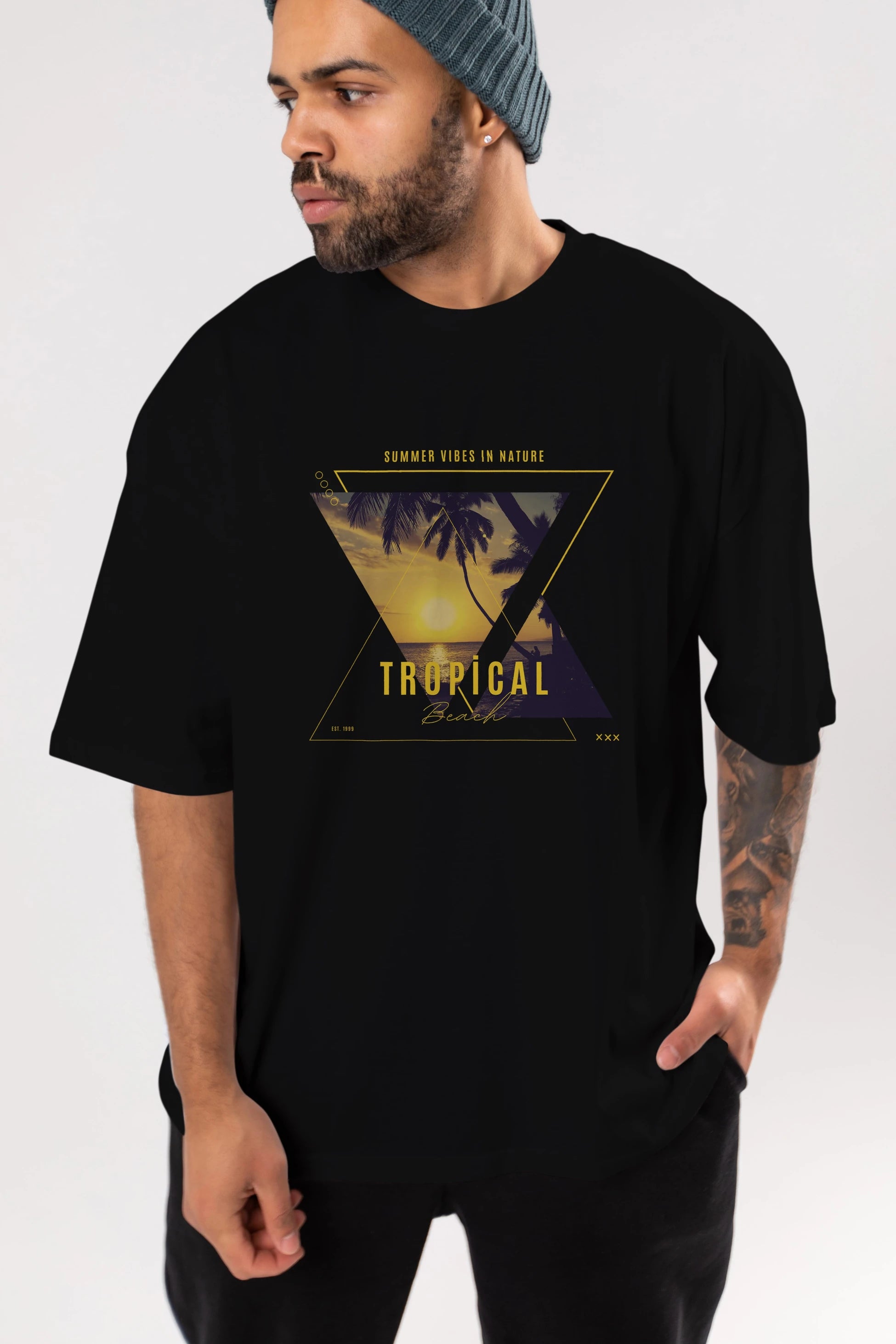Summer Vibes Yazılı Ön Baskılı Oversize t-shirt Erkek Kadın Unisex