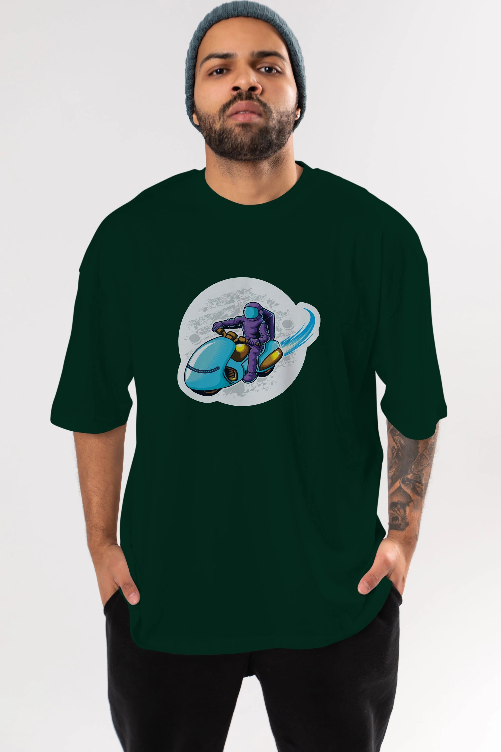 Astrorider in Space Sticker Ön Baskılı Oversize t-shirt Erkek Kadın Unisex