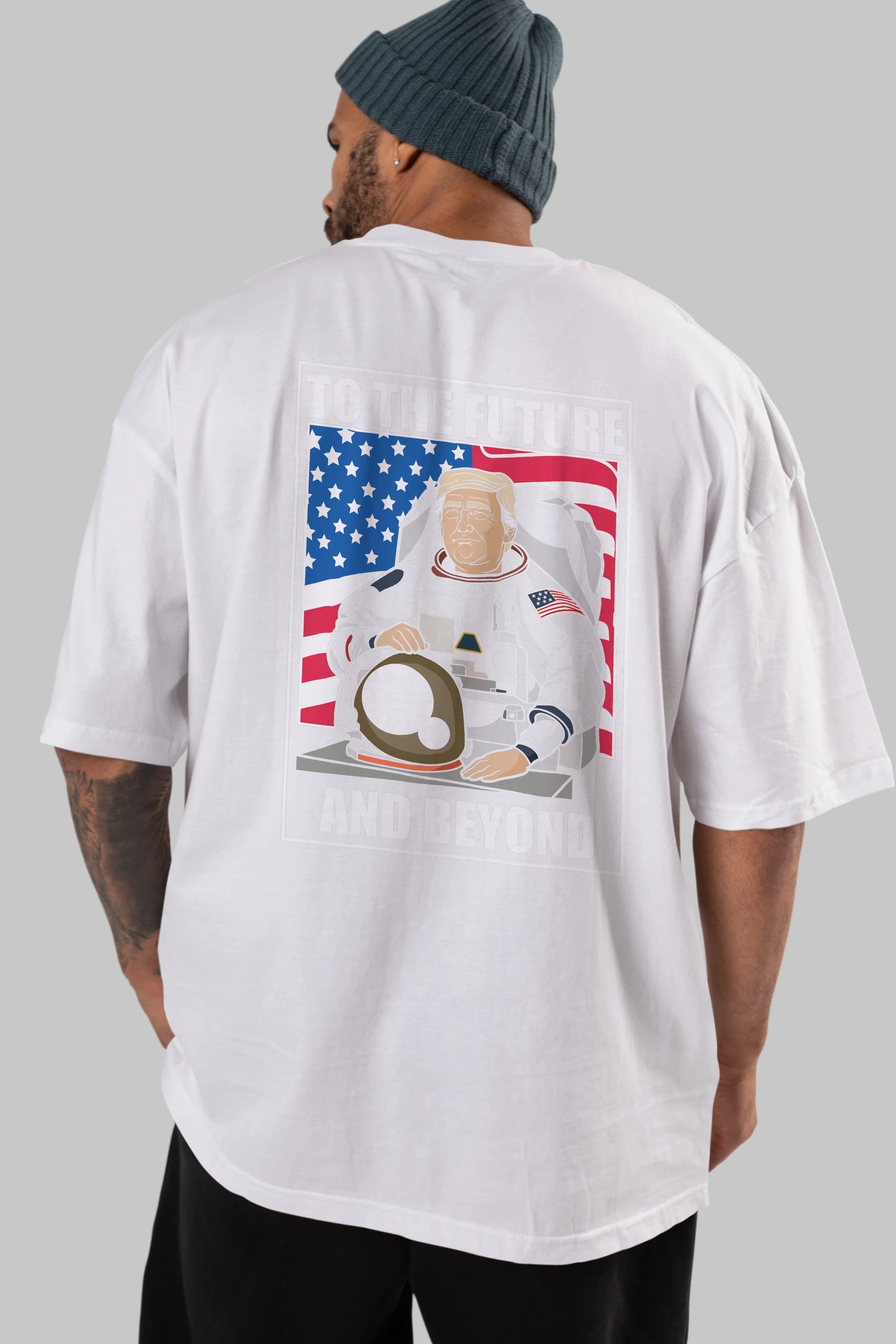 Trumpstronaut Arka Baskılı Oversize t-shirt Erkek Kadın Unisex %100 Pamuk tişort
