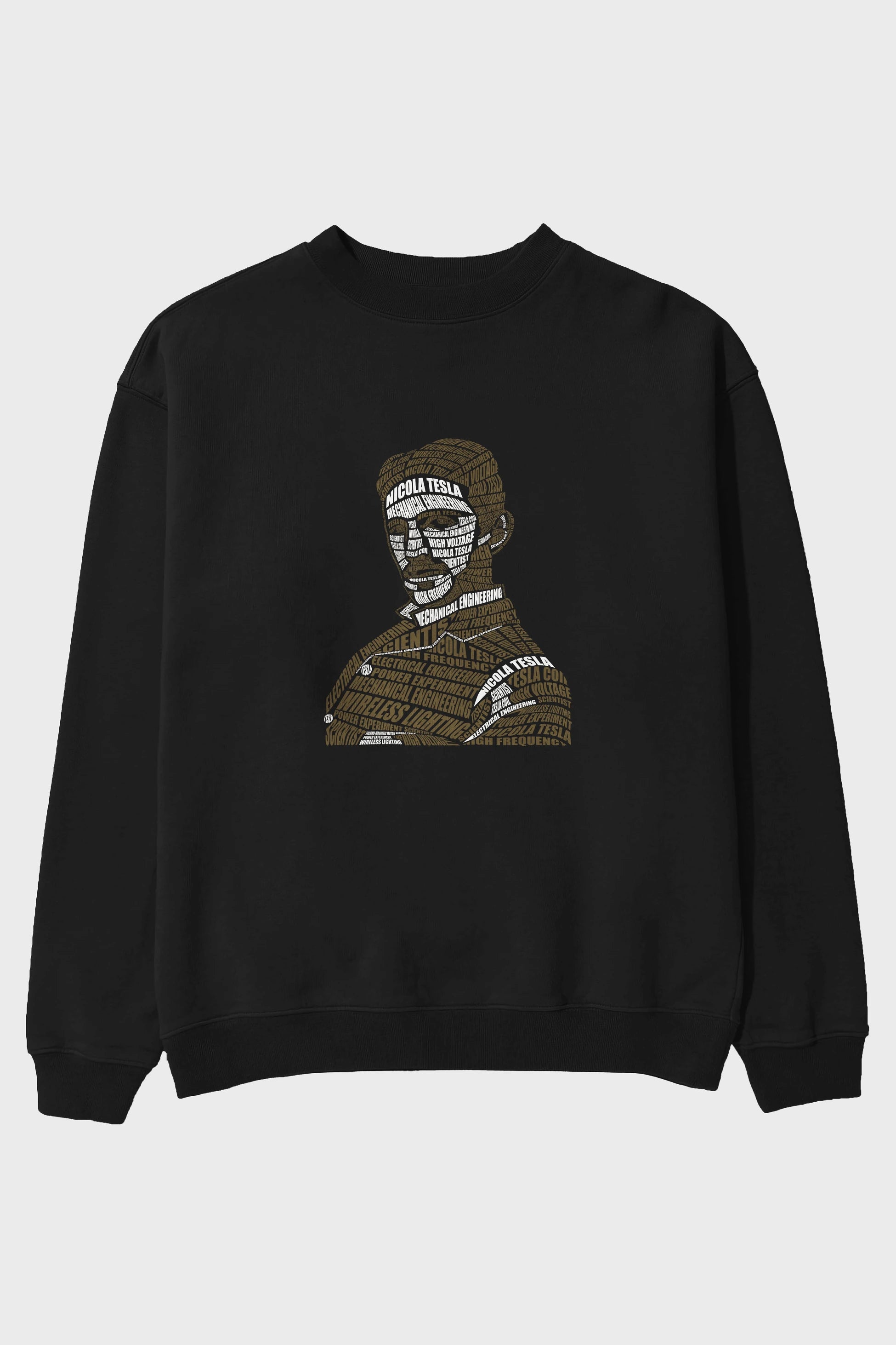 Nikola Tesla Calligram Ön Baskılı Oversize Sweatshirt Erkek Kadın Unisex