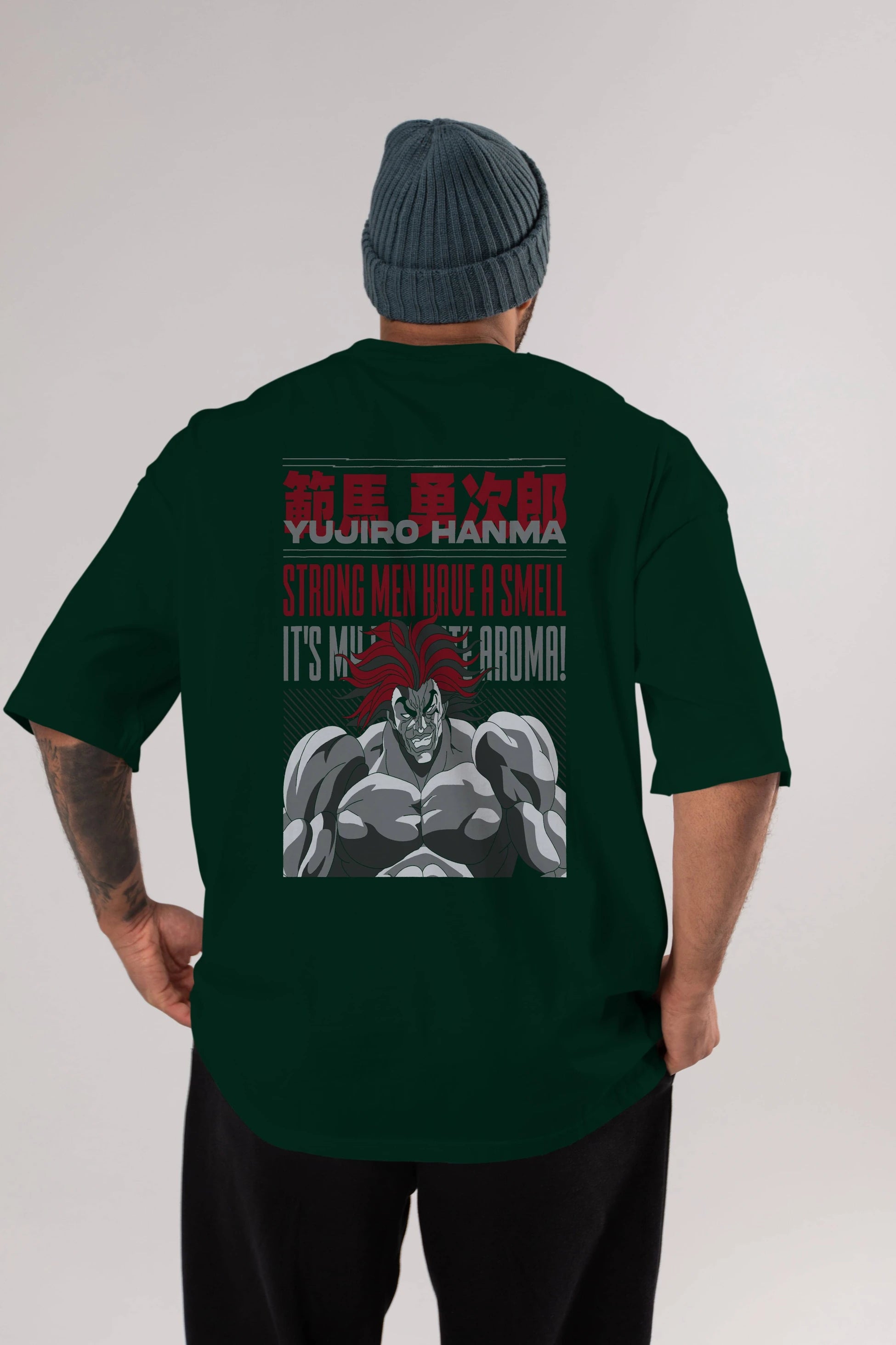 YUJIRO HANMA Anime Arka Baskılı Oversize t-shirt Erkek Kadın Unisex
