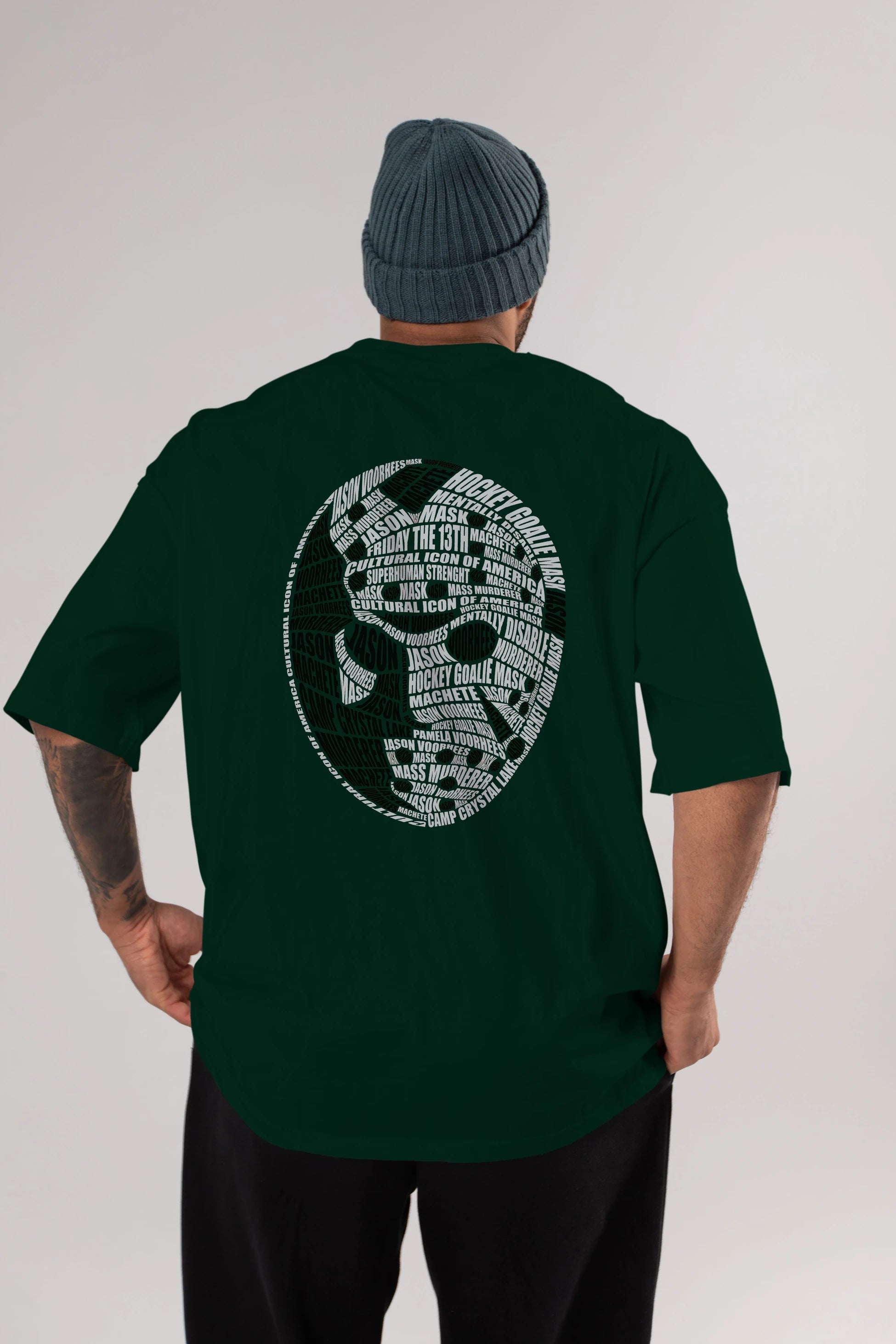 Jason Voorhees Calligram Arka Baskılı Oversize t-shirt %100 pamuk Erkek Kadın Unisex