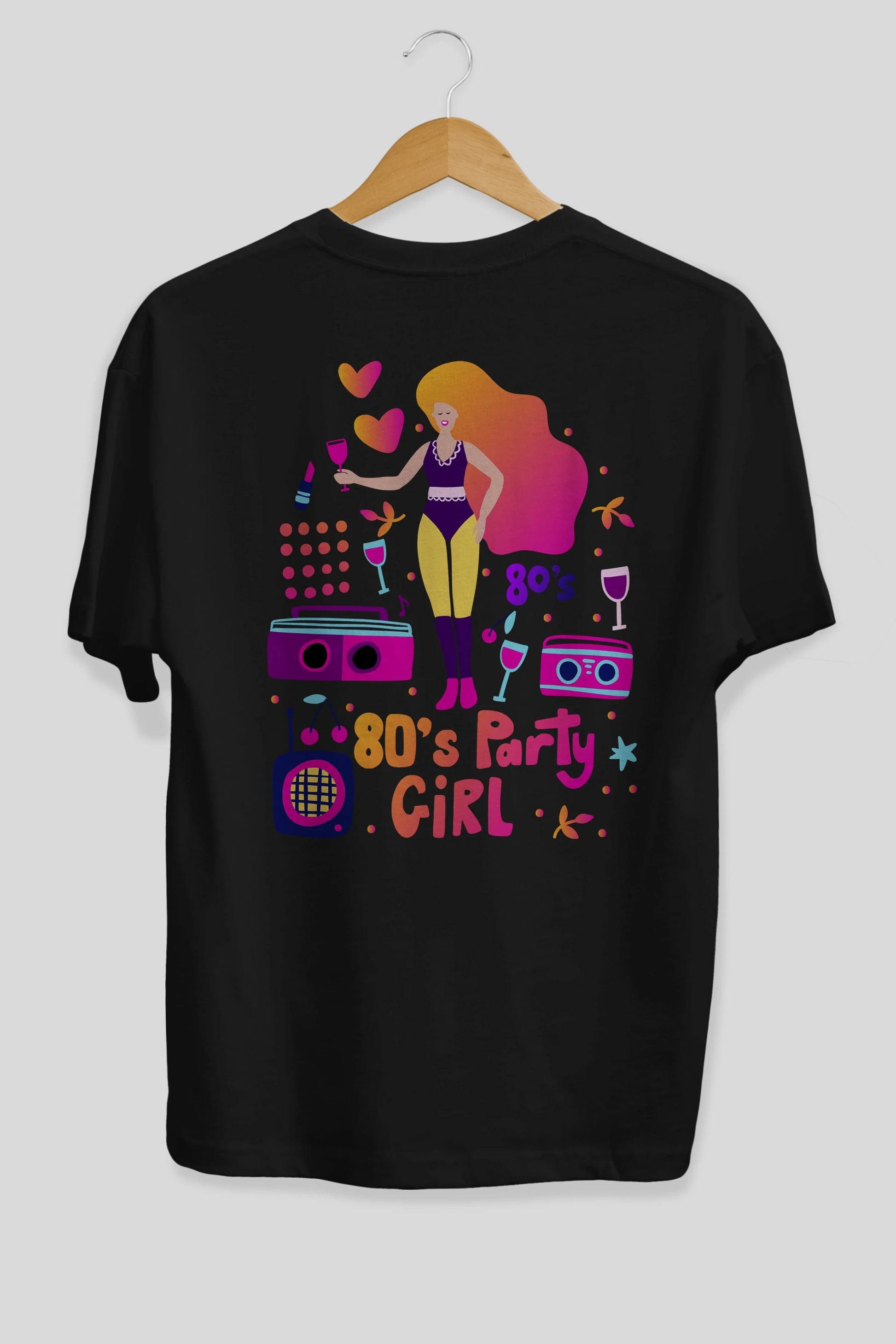 Retro Girl Party Arka Baskılı Oversize t-shirt Erkek Kadın Unisex