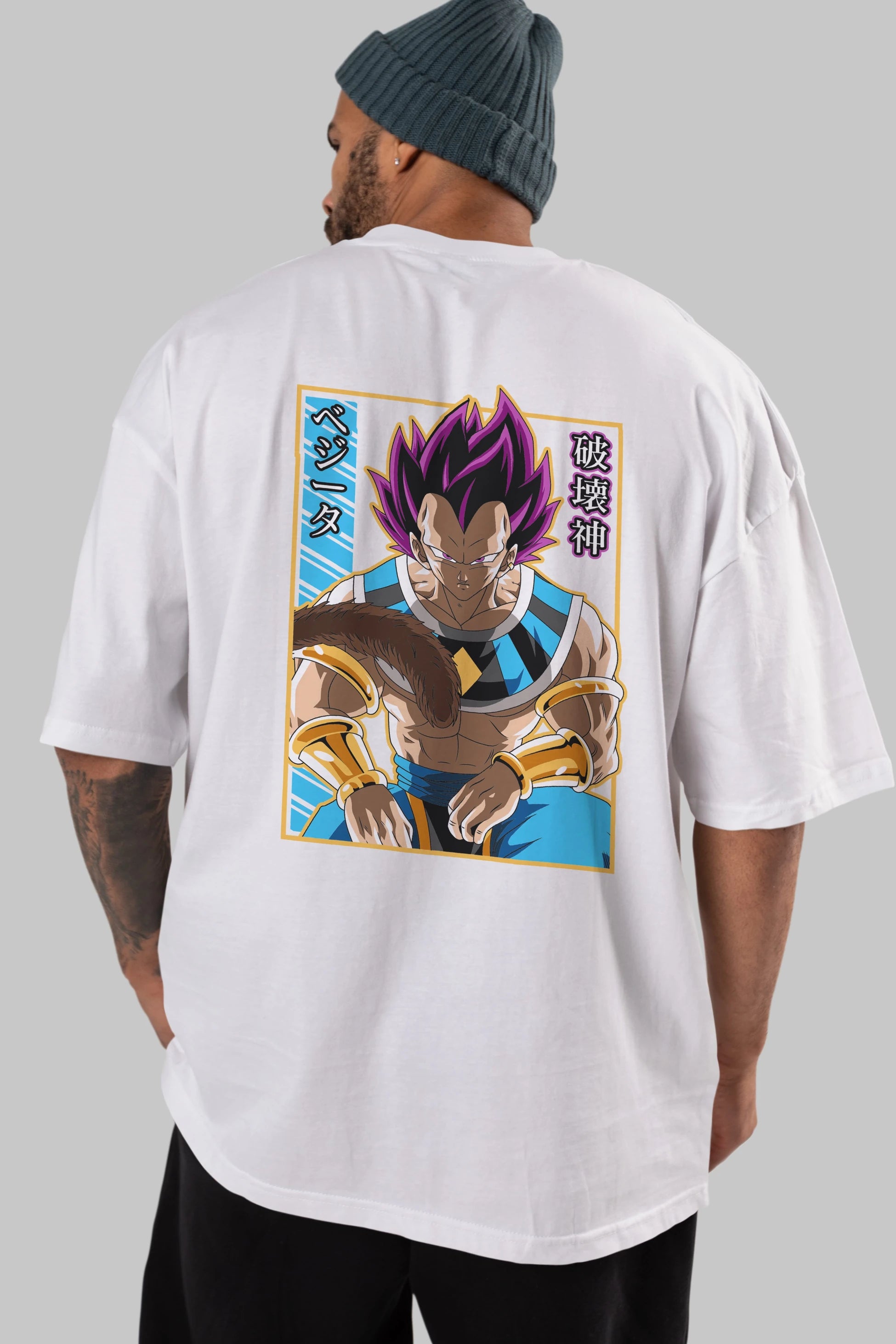 DragonBall VegetaHakaishin Anime Arka Baskılı Oversize t-shirt Erkek Kadın Unisex