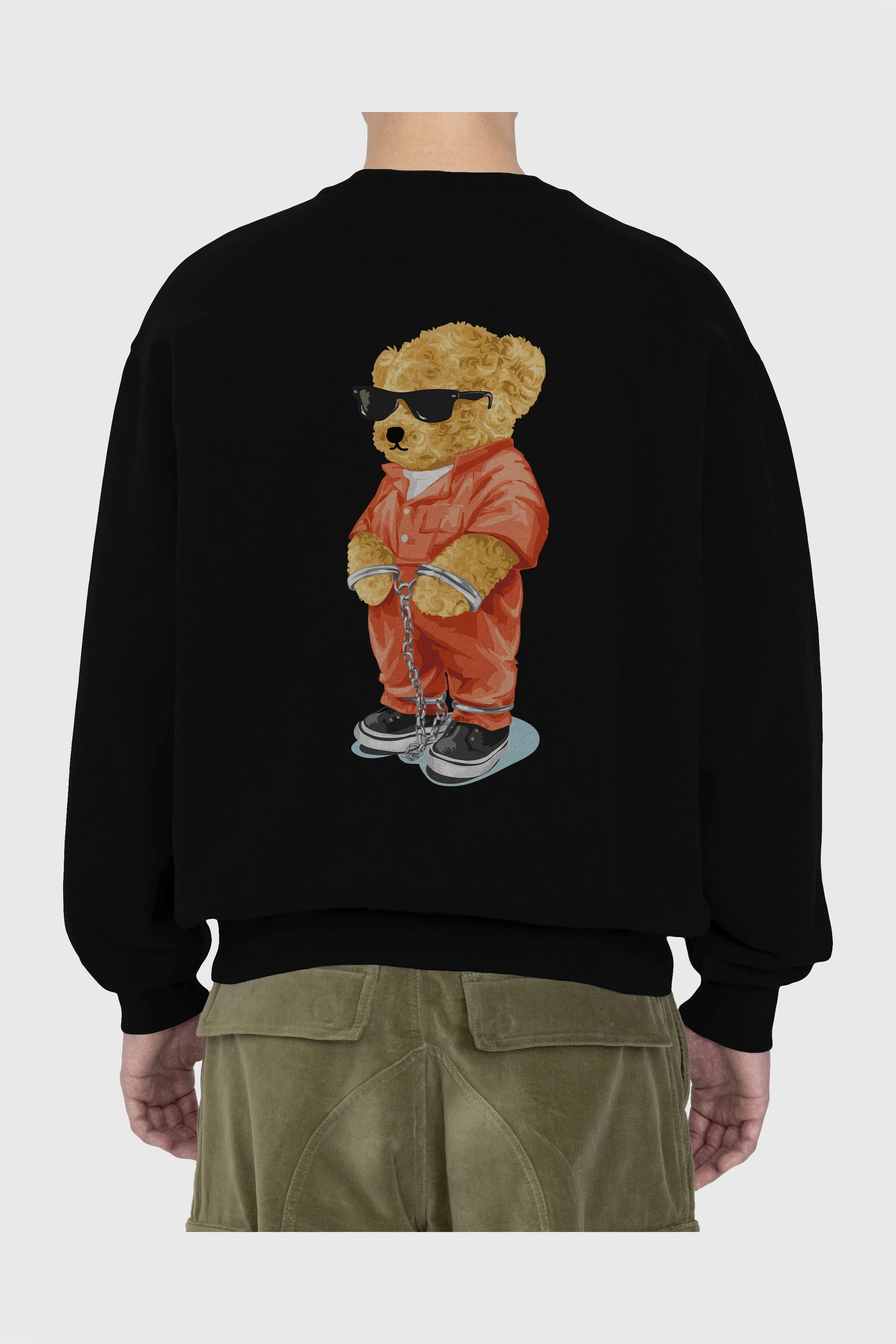 Teddy Bear Kodes Arka Baskılı Oversize Sweatshirt Erkek Kadın Unisex