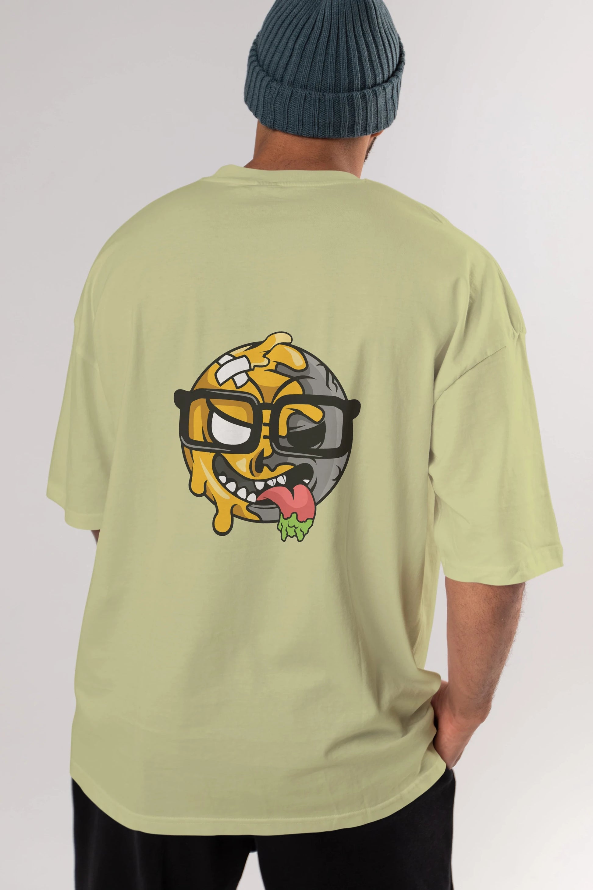 Smiley Nerd Arka Baskılı Oversize t-shirt Erkek Kadın Unisex %100 Pamuk tişort