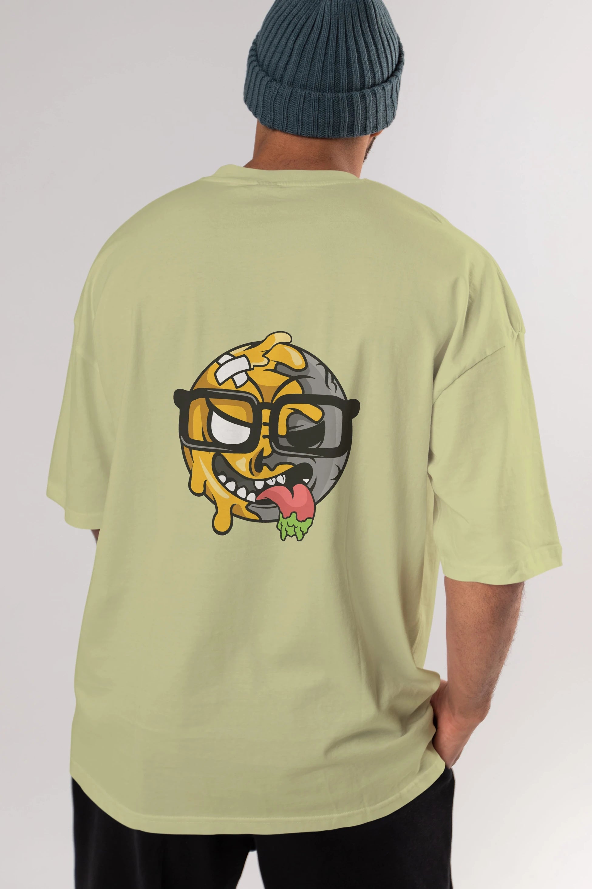Smiley Nerd Arka Baskılı Oversize t-shirt Erkek Kadın Unisex %100 Pamuk tişort
