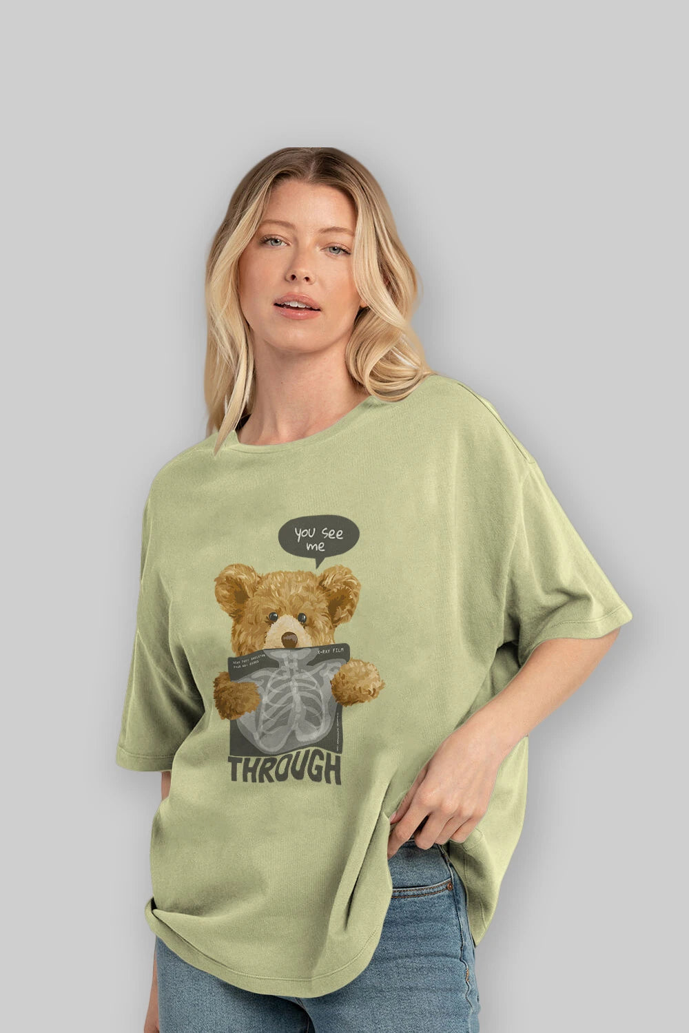 Teddy Bear Trough Ön Baskılı Oversize t-shirt Erkek Kadın Unisex %100 Pamuk