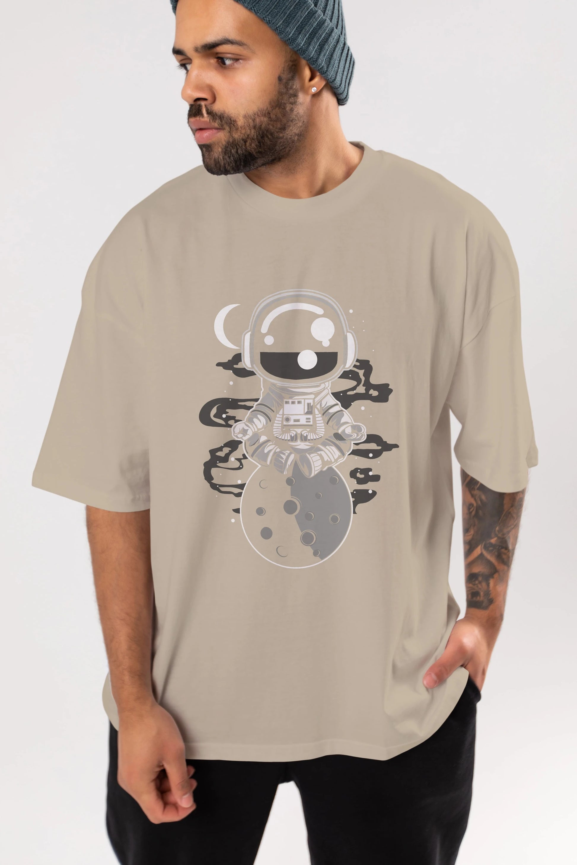 Astronaut Yoga Ön Baskılı Oversize t-shirt Erkek Kadın Unisex