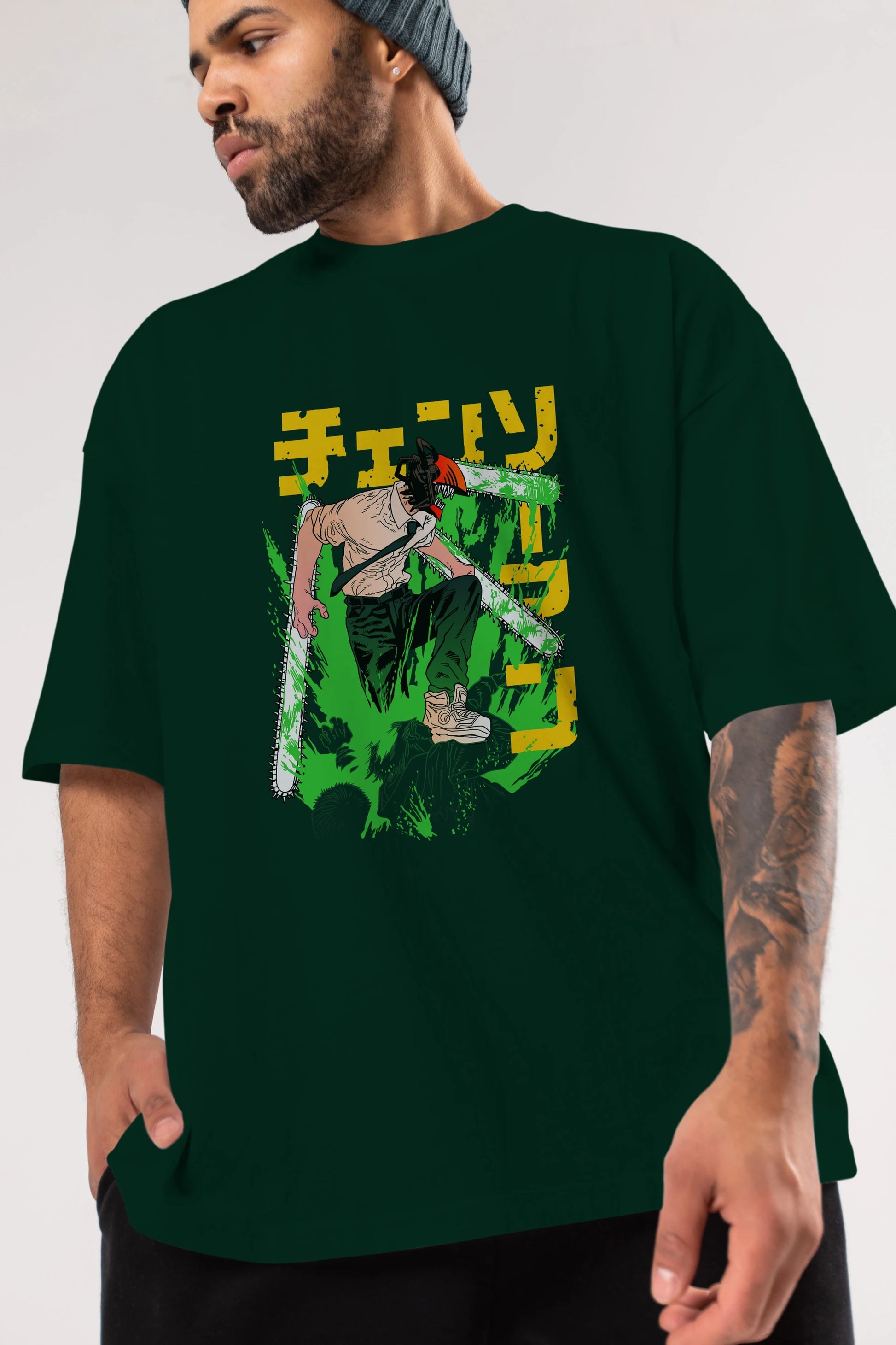 CHAINSAWMAN DENJI Anime Ön Baskılı Oversize t-shirt %100 pamuk Erkek Kadın Unisex