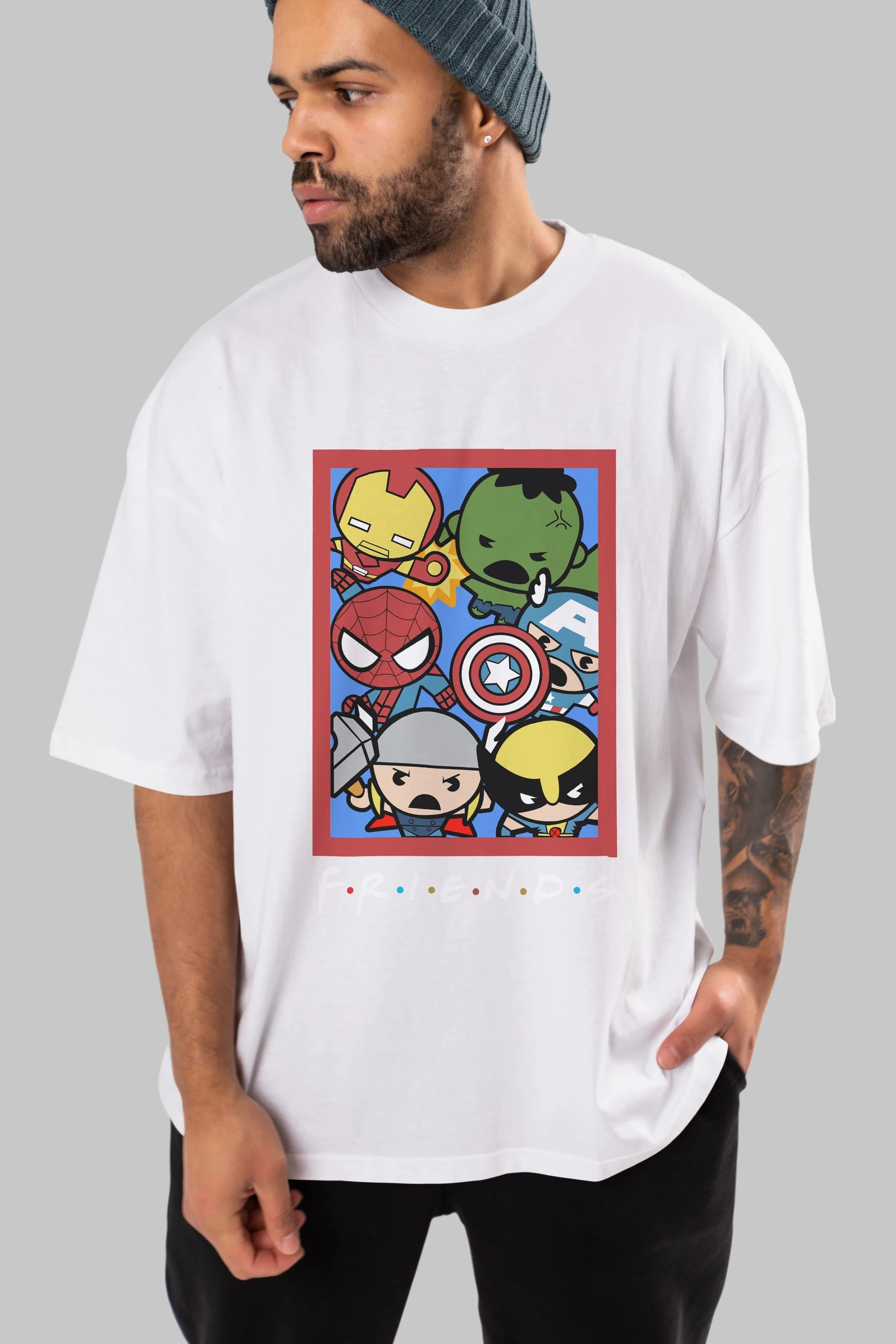 Friends Avenger Ön Baskılı Oversize t-shirt Erkek Kadın Unisex %100 Pamuk Bisiklet Yaka tişort