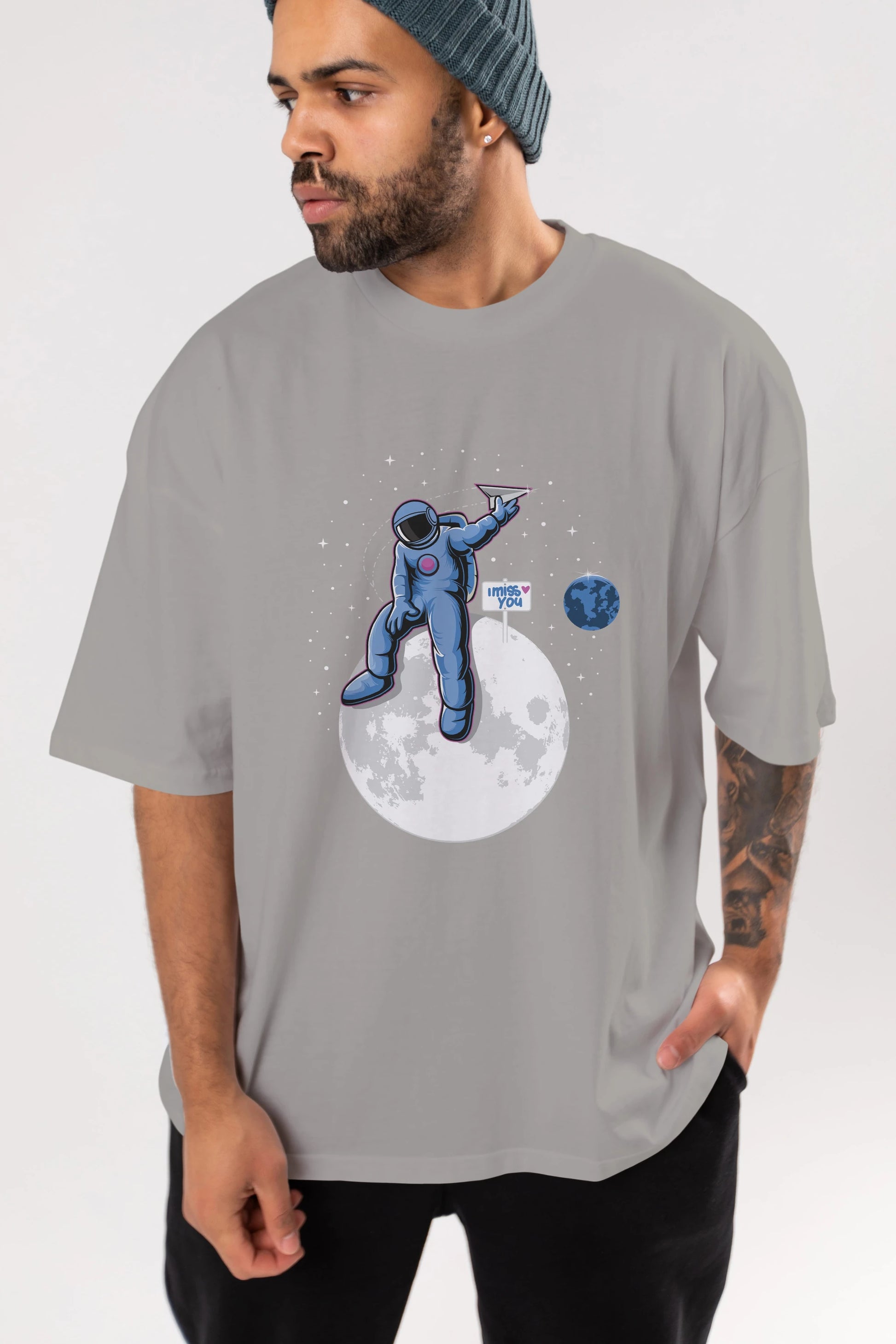 Astro Missing Earth Ön Baskılı Oversize t-shirt Erkek Kadın Unisex