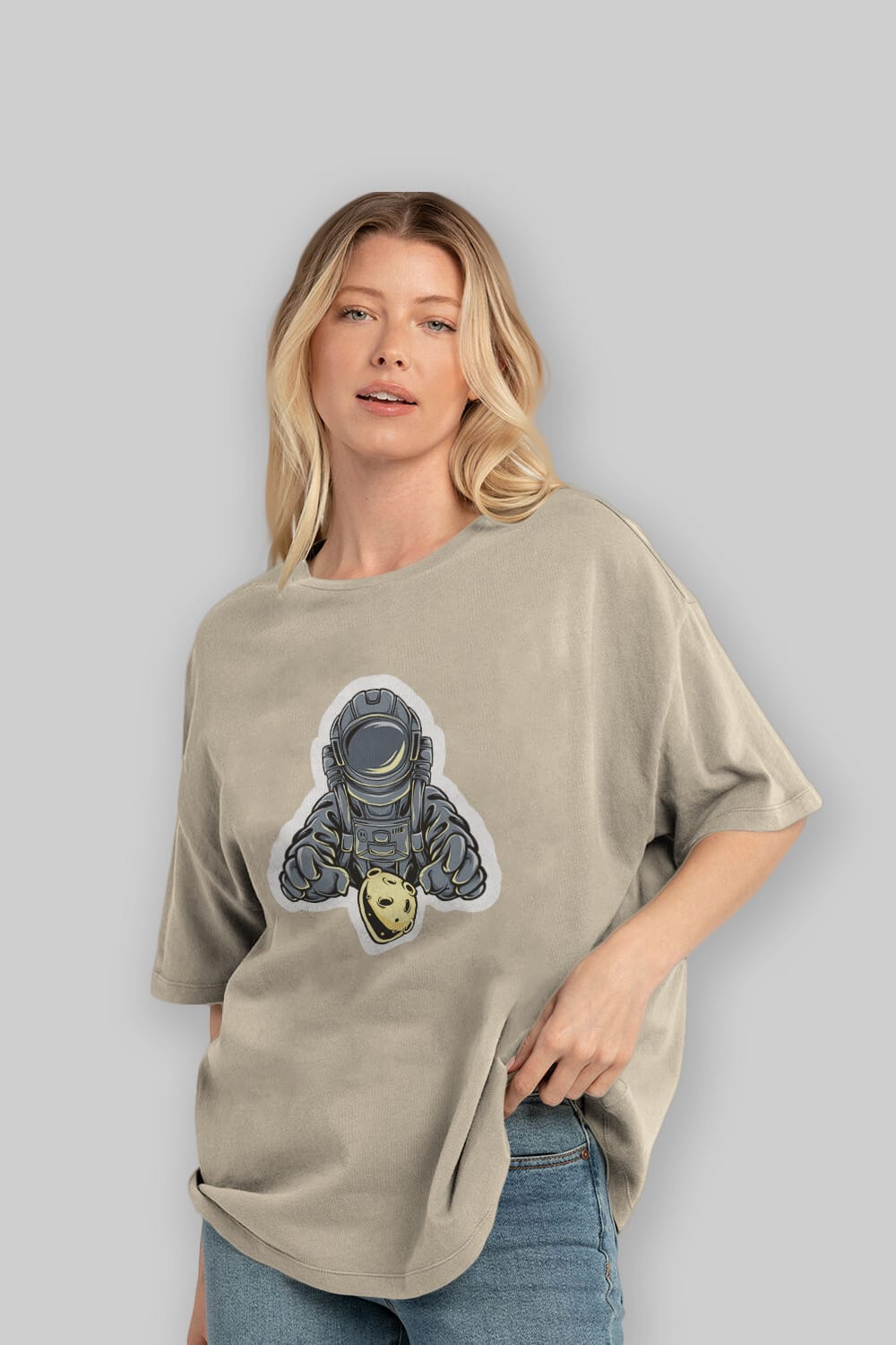 Astromoon sticker Ön Baskılı Oversize t-shirt Erkek Kadın Unisex