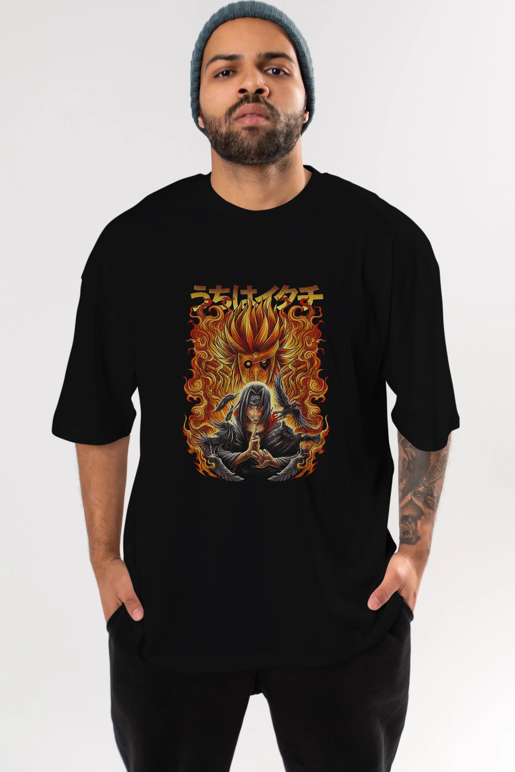 NARUTO ITACHI UCHIHA Anime Ön Baskılı Oversize t-shirt %100 pamuk Erkek Kadın Unisex