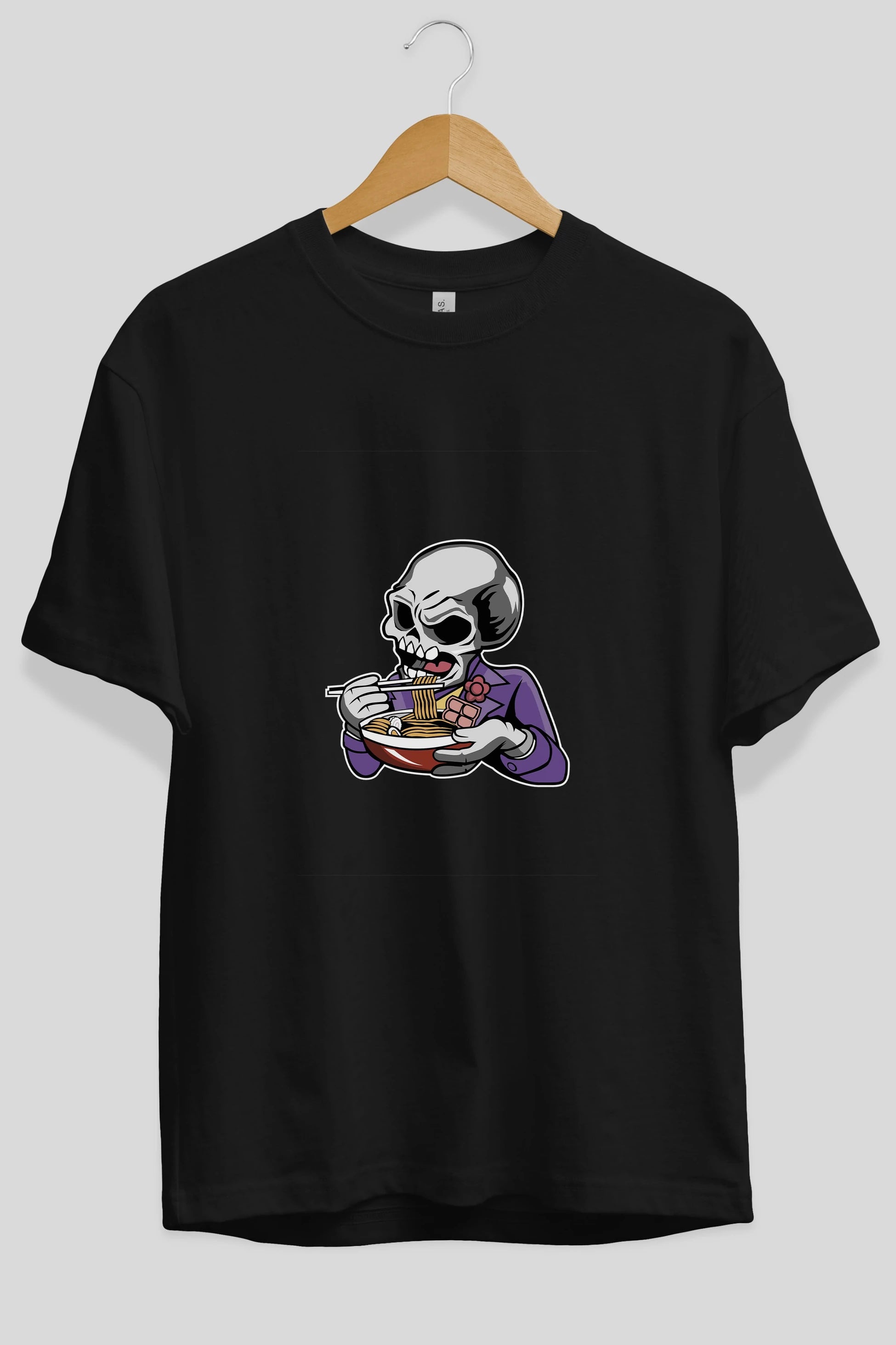 Skull Ramen Ön Baskılı Oversize t-shirt Erkek Kadın Unisex %100 Pamuk tişort
