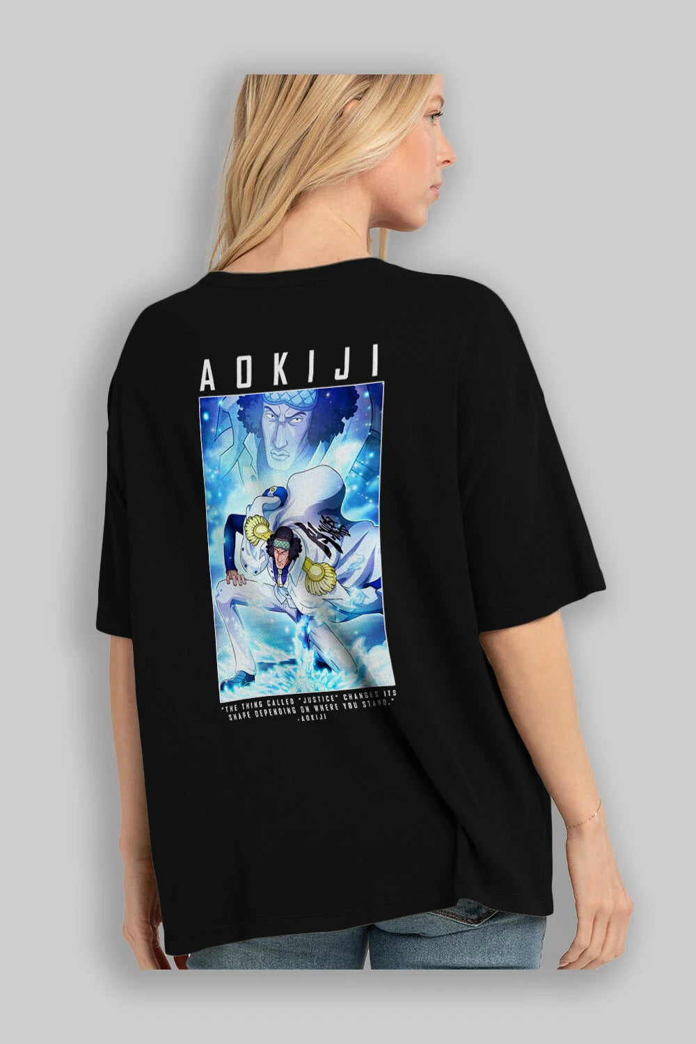 Kuzan Anime Arka Baskılı Oversize t-shirt Erkek Kadın Unisex %100 pamuk tişort