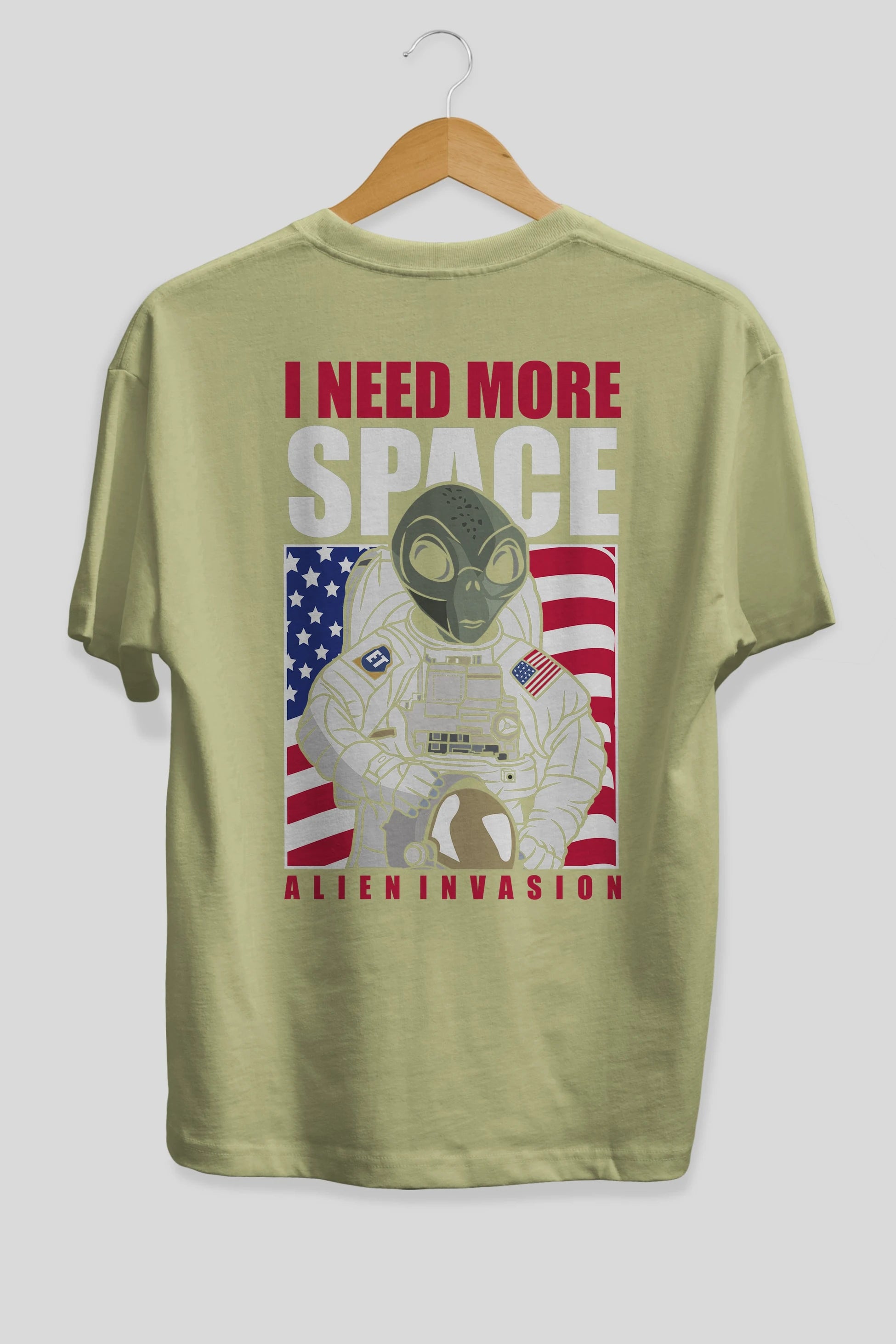 Alien Astronaut Arka Baskılı Oversize t-shirt Erkek Kadın Unisex %100 Pamuk tişort