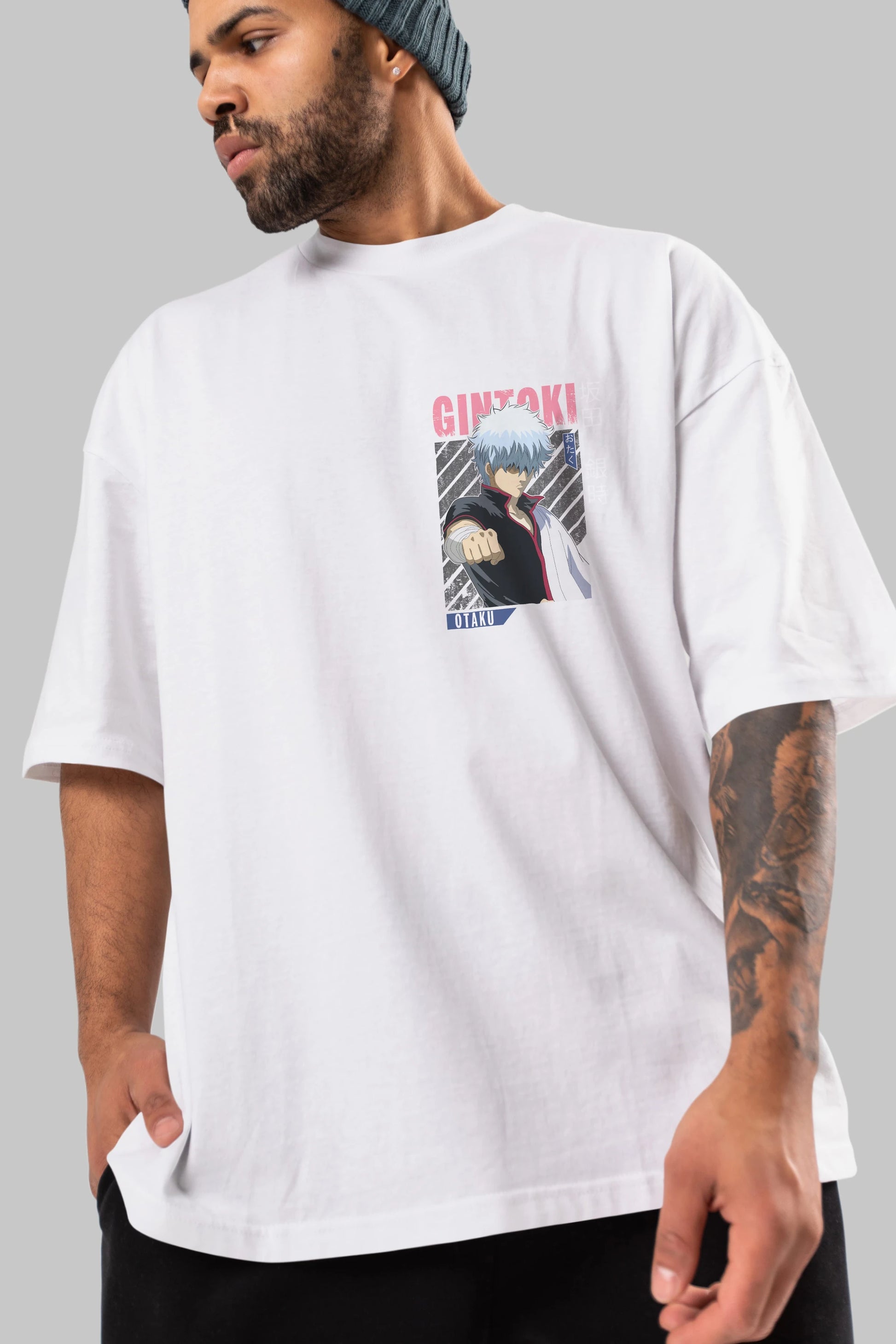 Gintoki Sakata GINTAMA 2 Ön Sol Baskılı Oversize t-shirt Erkek Kadın Unisex %100 Pamuk Bisiklet Yaka tişort