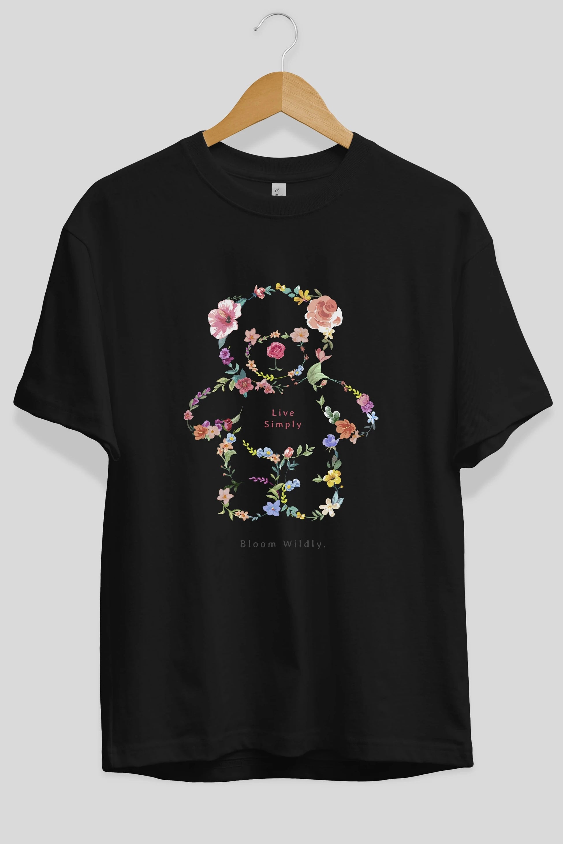 Teddy Bear Flowers Ön Baskılı Oversize t-shirt Erkek Kadın Unisex