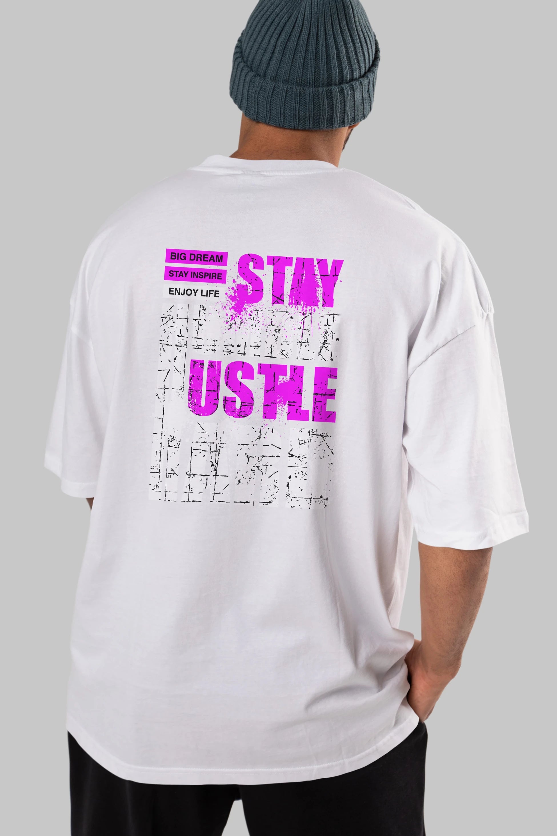 Stay Hustle Arka Baskılı Oversize t-shirt Erkek Kadın Unisex