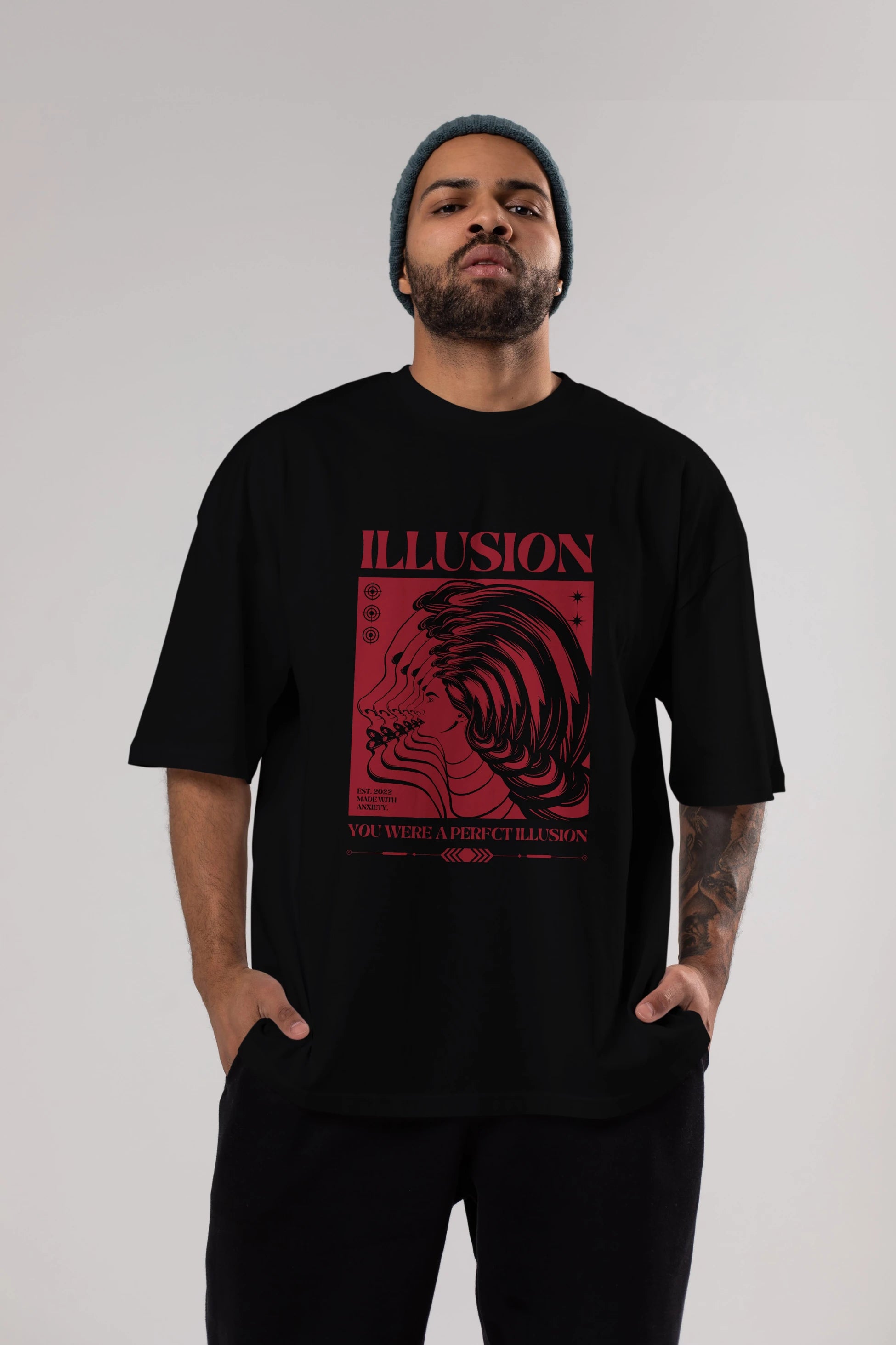 Illusion Streetwear Ön Baskılı Oversize t-shirt Erkek Kadın Unisex