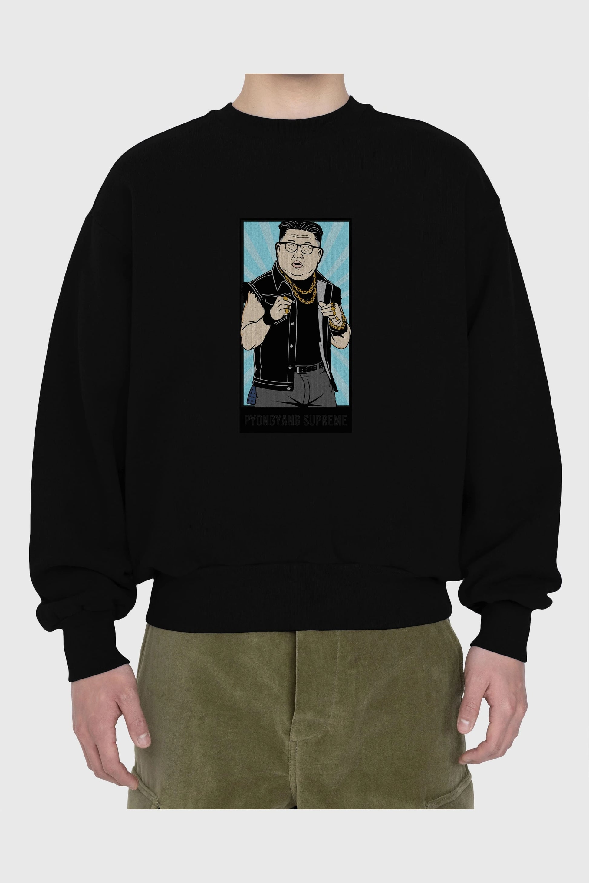 Kim Jong Un Pyongyang Supreme Ön Baskılı Oversize Sweatshirt Erkek Kadın Unisex
