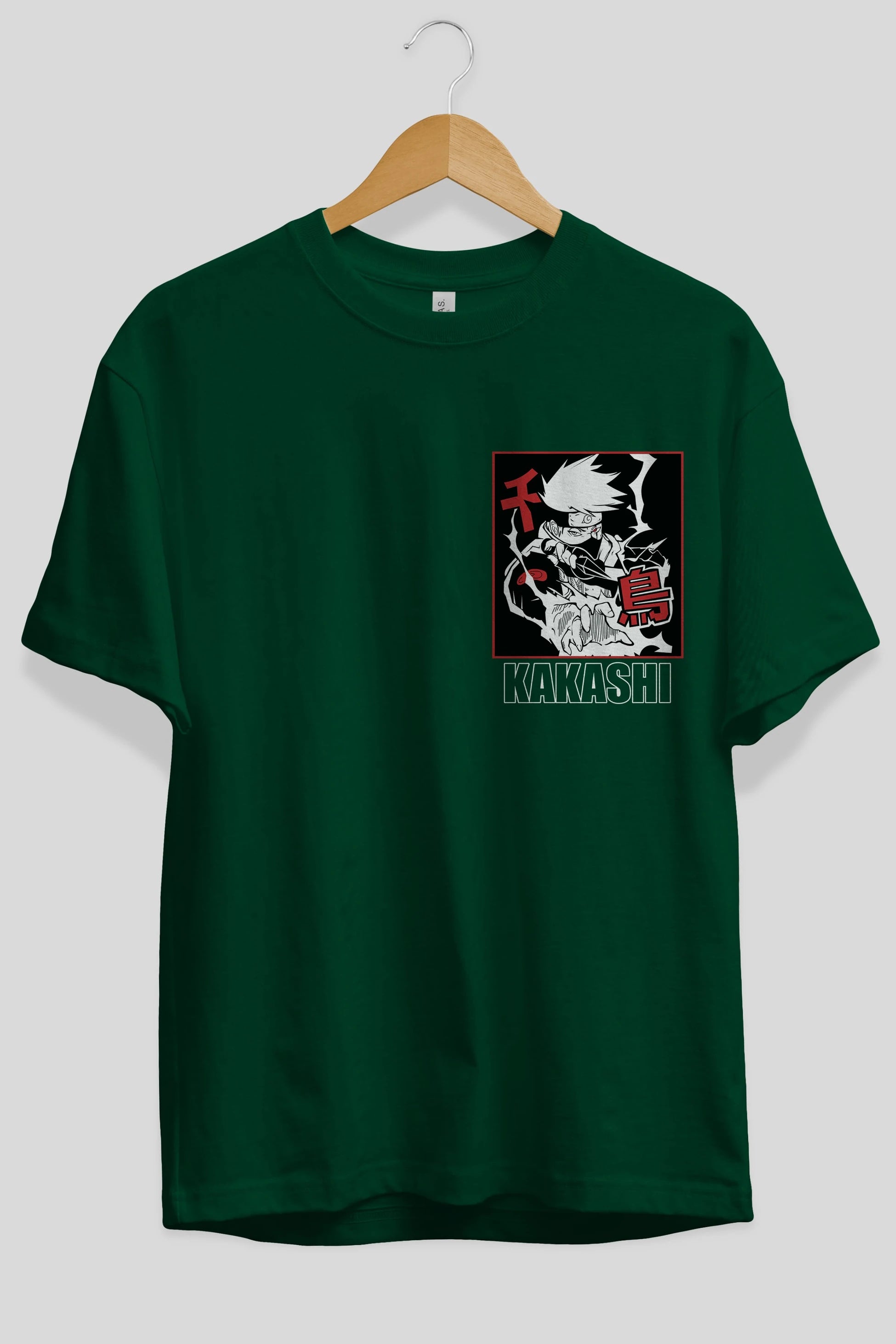 KAKASHI HATAKE NARUTO Ön Sol Baskılı Oversize t-shirt Erkek Kadın Unisex %100 Pamuk Bisiklet Yaka tişort