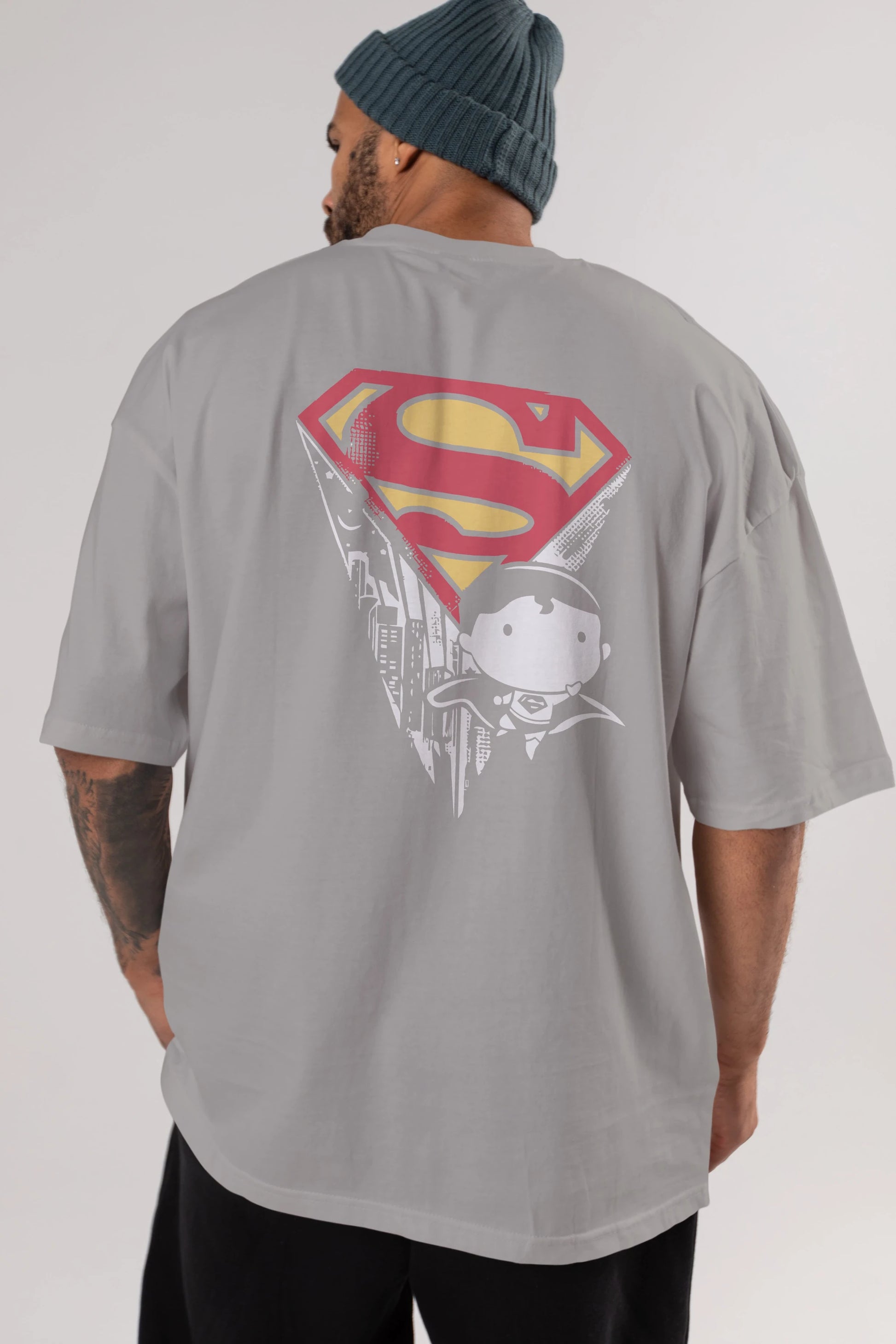 Superman Arka Baskılı Oversize t-shirt Erkek Kadın Unisex %100 Pamuk Bisiklet Yaka tişort