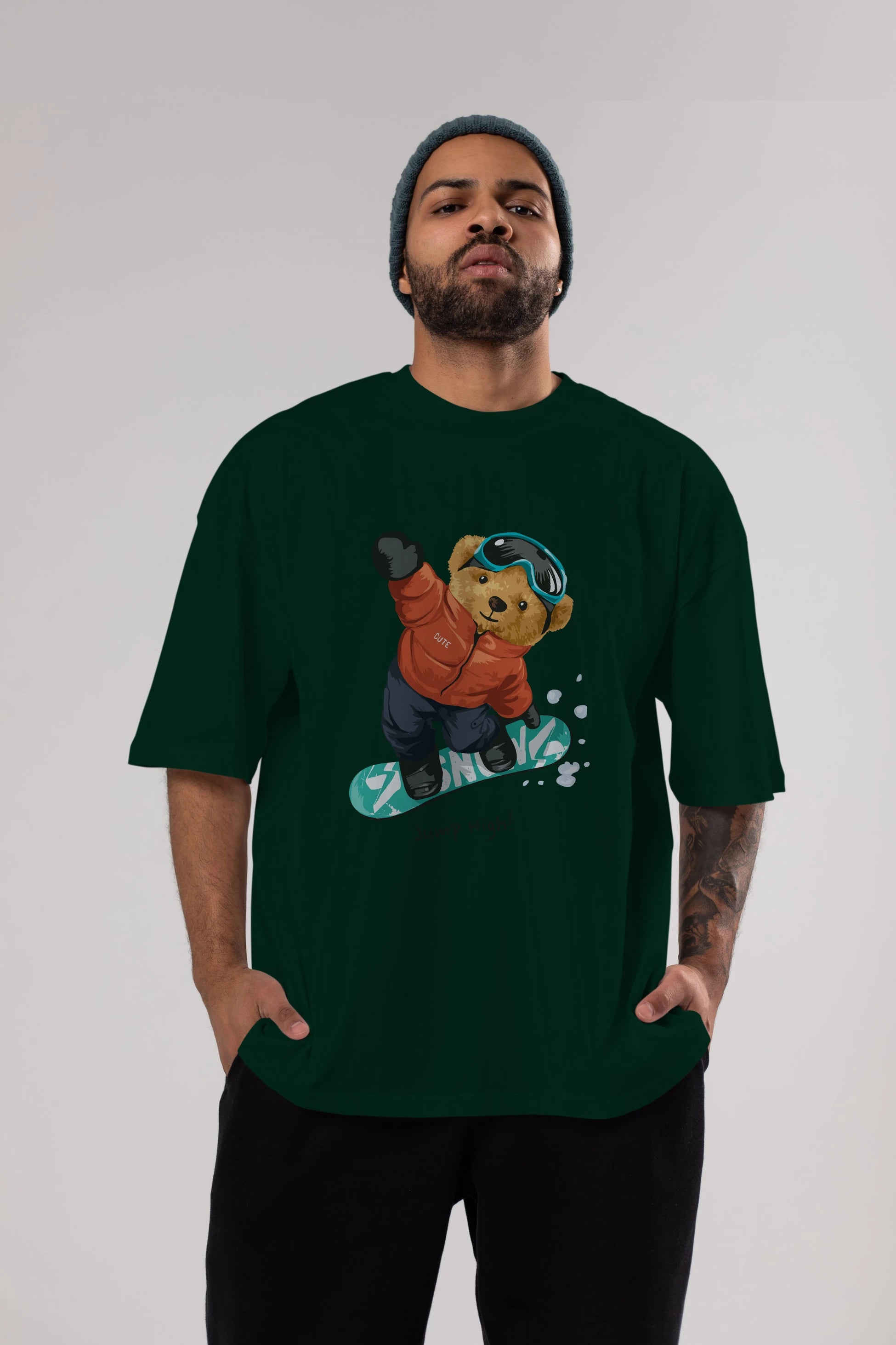 Teddy Bear Jump High Ön Baskılı Oversize t-shirt Erkek Kadın Unisex %100 Pamuk