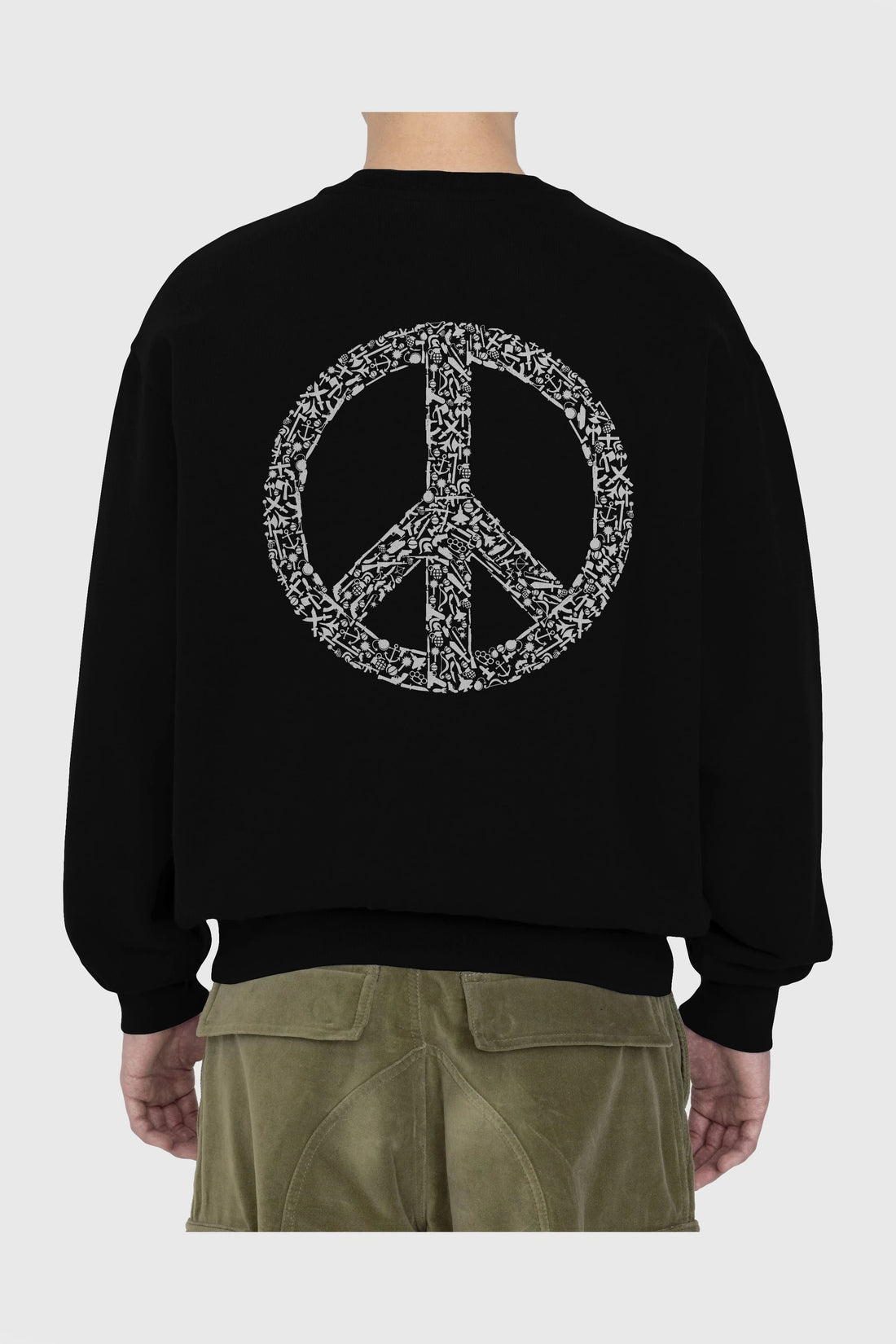 War Peace Arka Baskılı Oversize Sweatshirt Erkek Kadın Unisex