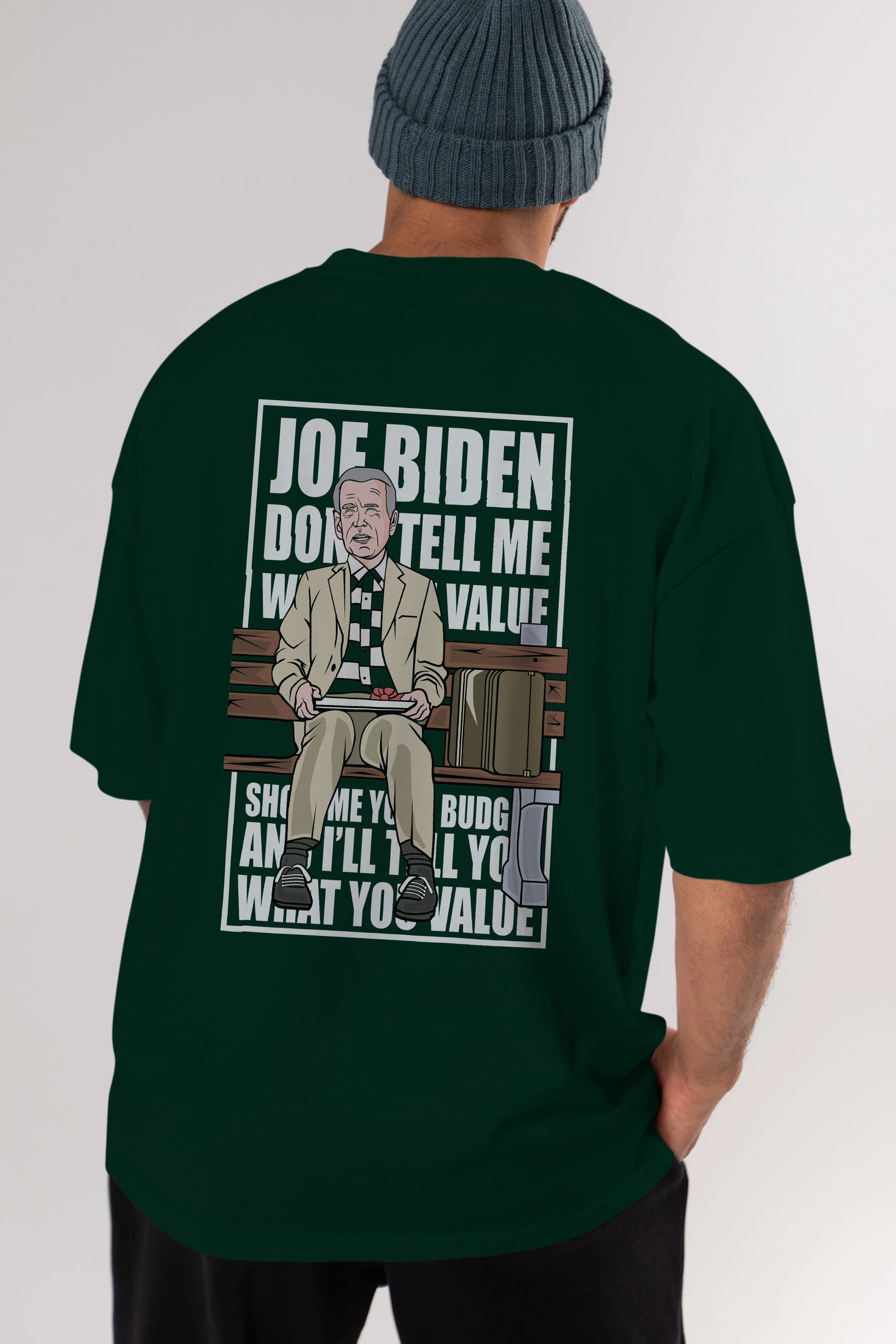 Joe Biden Forest Gump Arka Baskılı Oversize t-shirt Erkek Kadın Unisex %100 Pamuk tişort