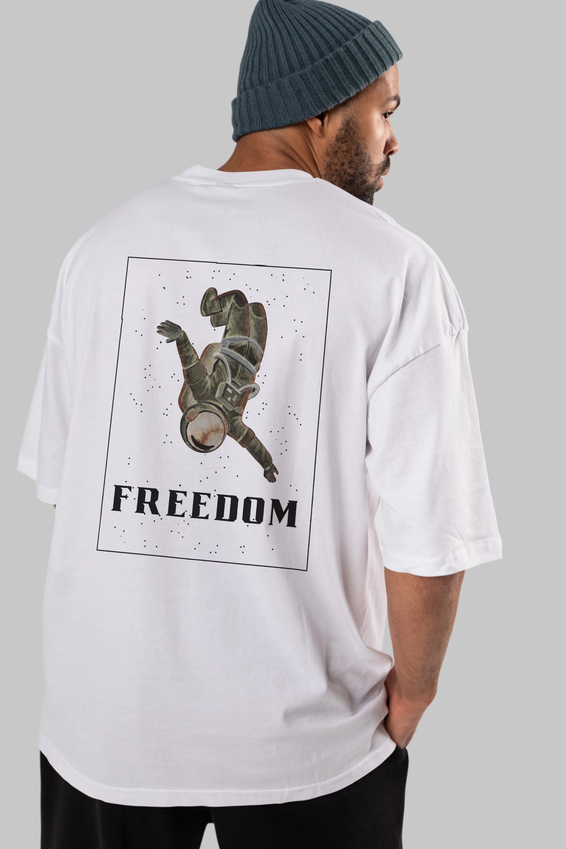 Freedom Astronaut Arka Baskılı Oversize t-shirt Erkek Kadın Unisex