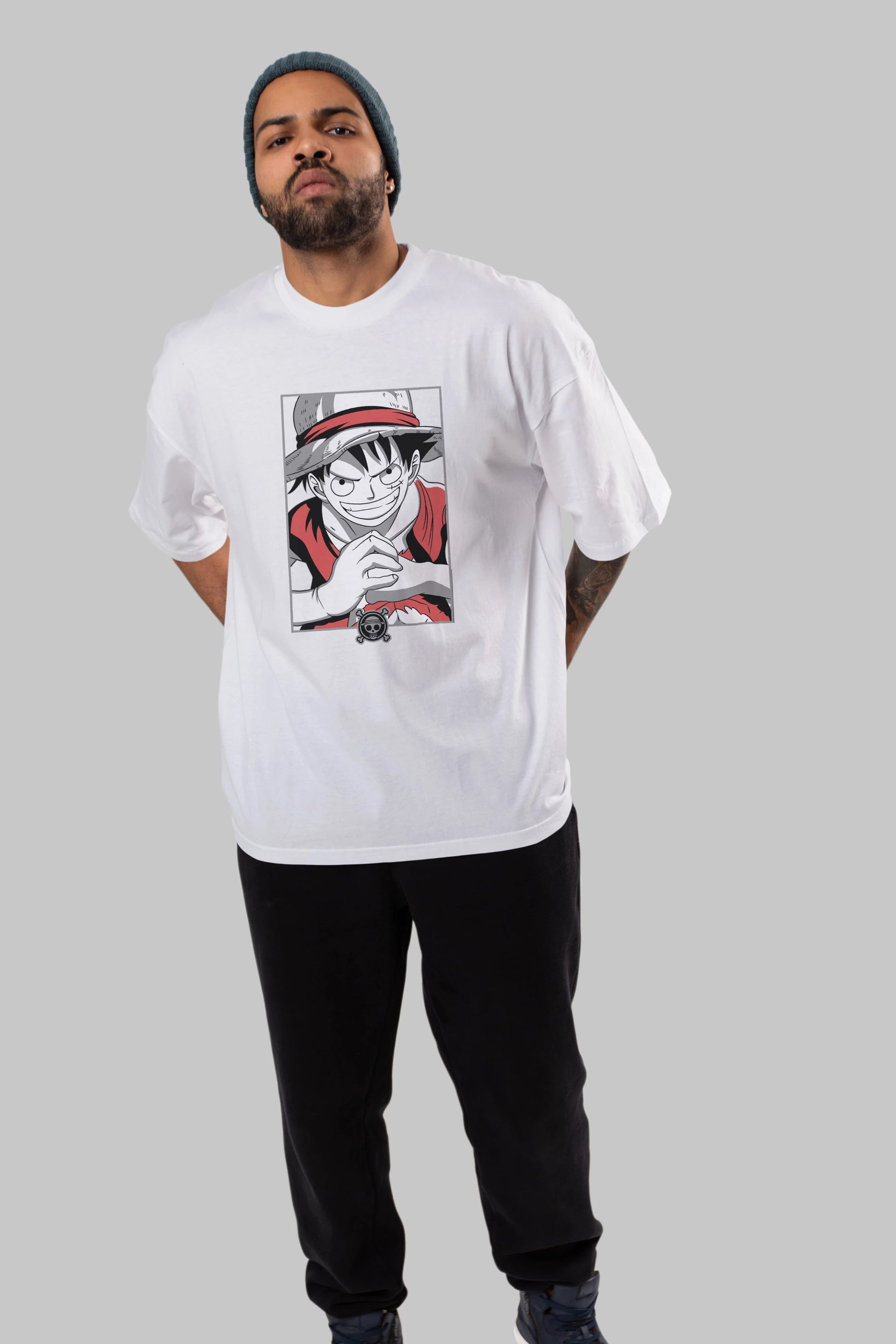 LUFF D. MONKEY OnePiece Anime Ön Baskılı Oversize t-shirt %100 pamuk Erkek Kadın Unisex