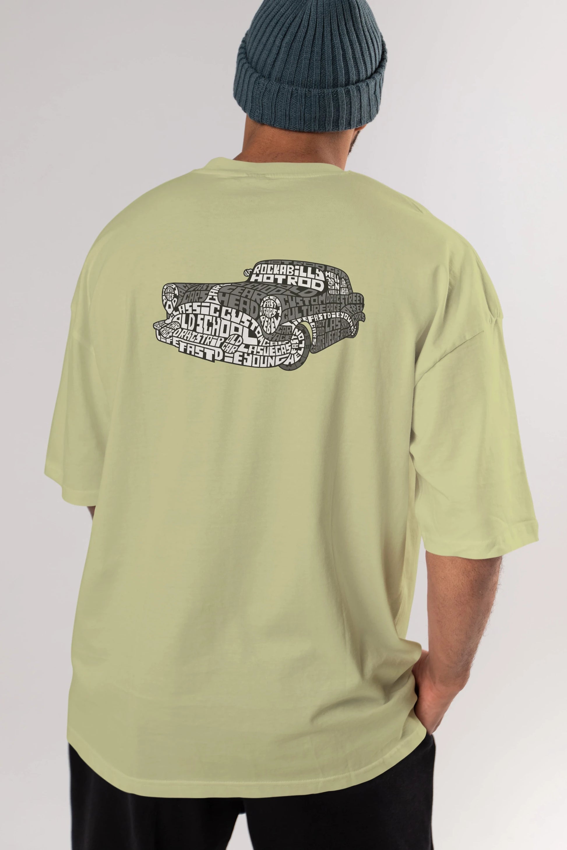Hotrod Arka Baskılı Oversize t-shirt %100 pamuk Erkek Kadın Unisex
