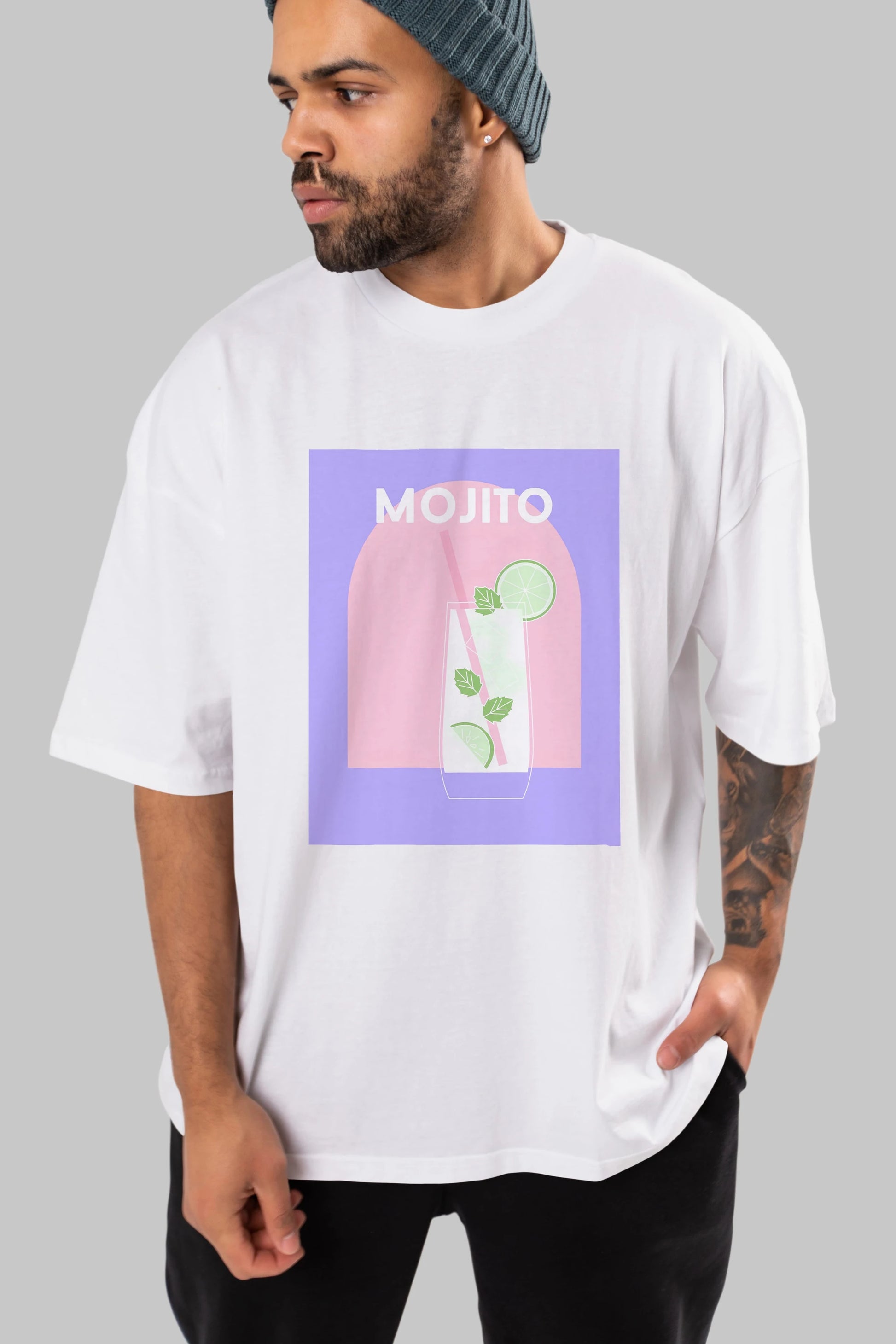 Mojito 2 Ön Baskılı Oversize t-shirt Erkek Kadın Unisex %100 Pamuk Bisiklet Yaka tişort