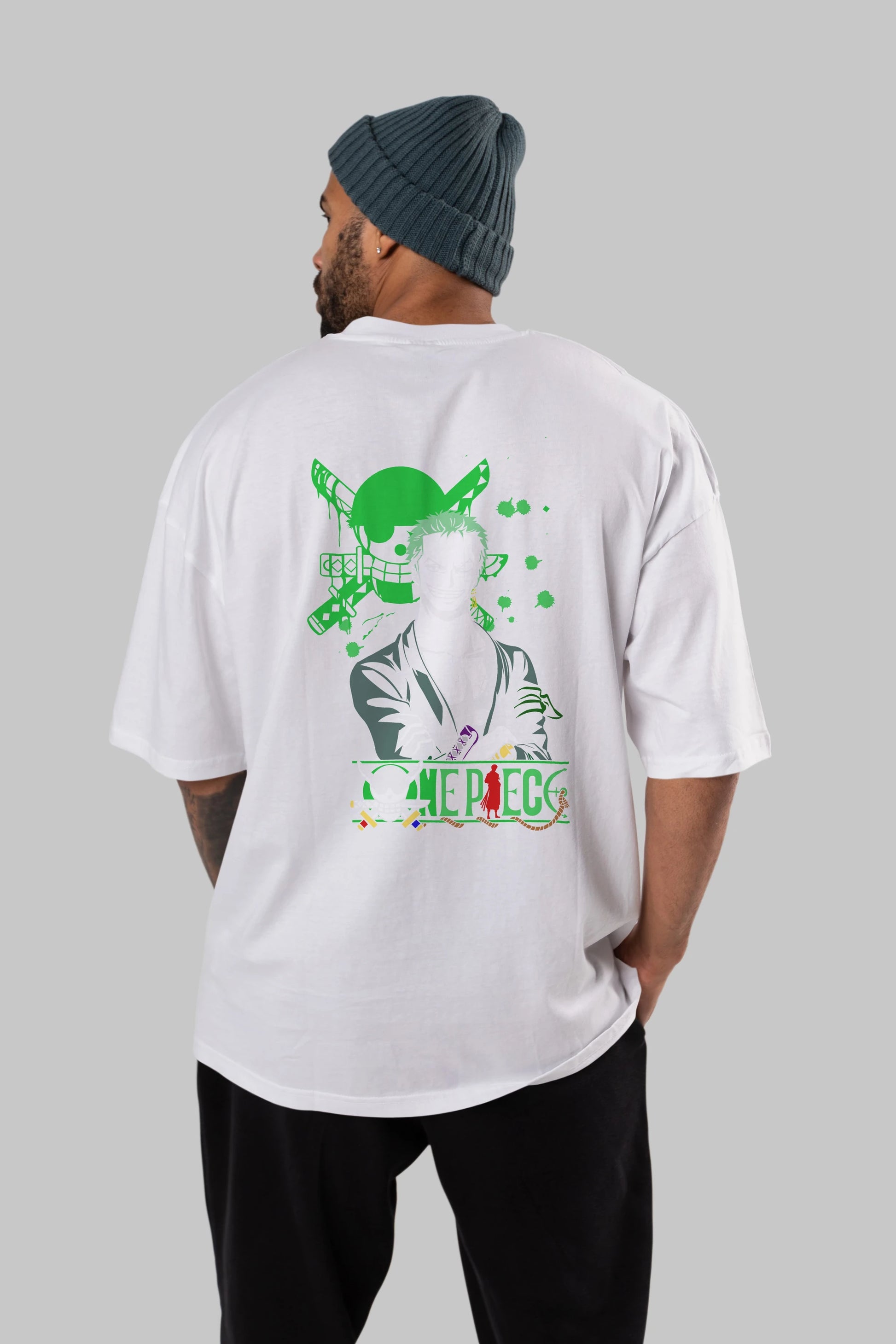 Roronoa Zoro 2 Anime Arka Baskılı Oversize t-shirt Erkek Kadın Unisex %100 pamuk tişort