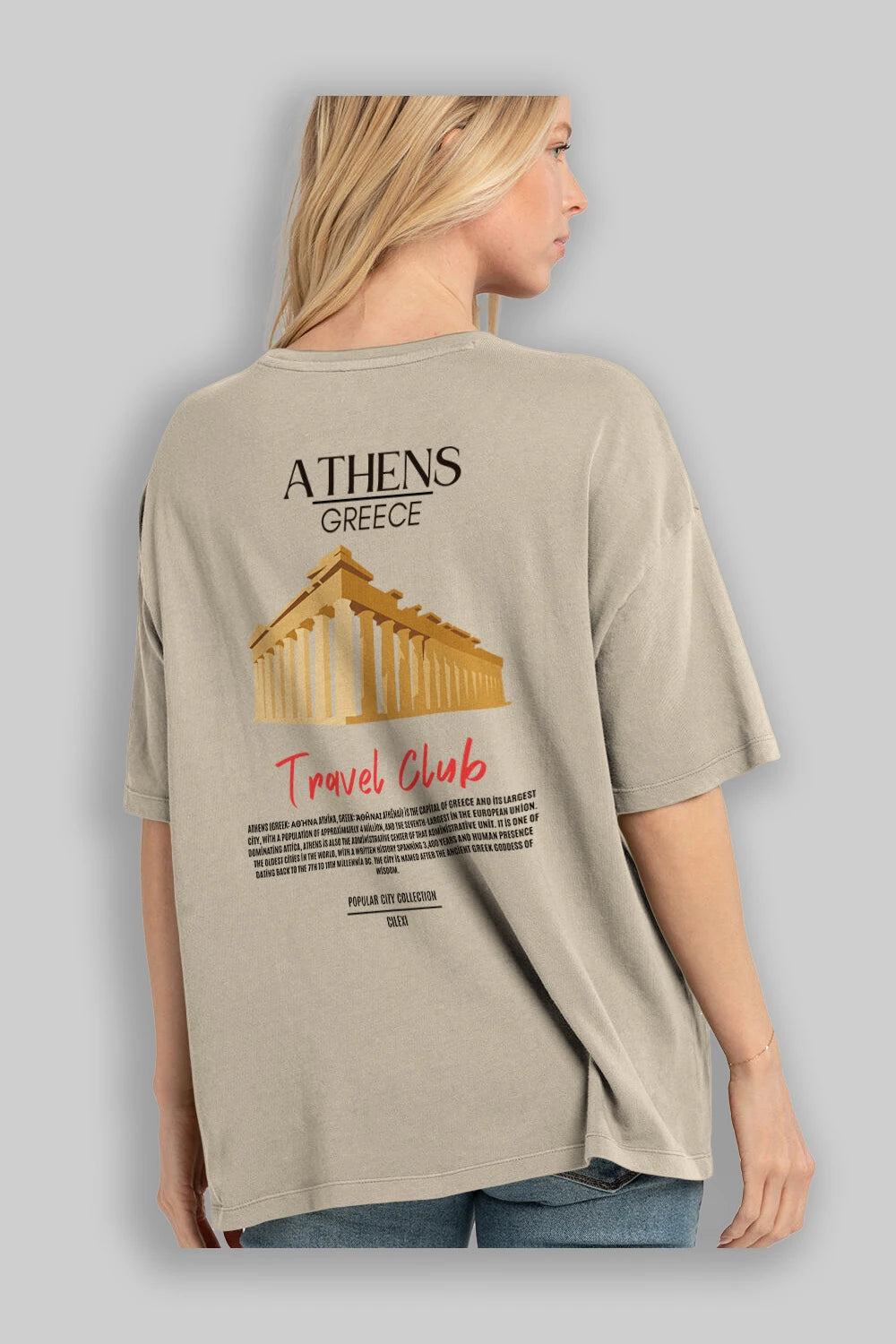 Athens Greece Arka Baskılı Oversize t-shirt Erkek Kadın Pamuk Bisiklet Yaka tişort
