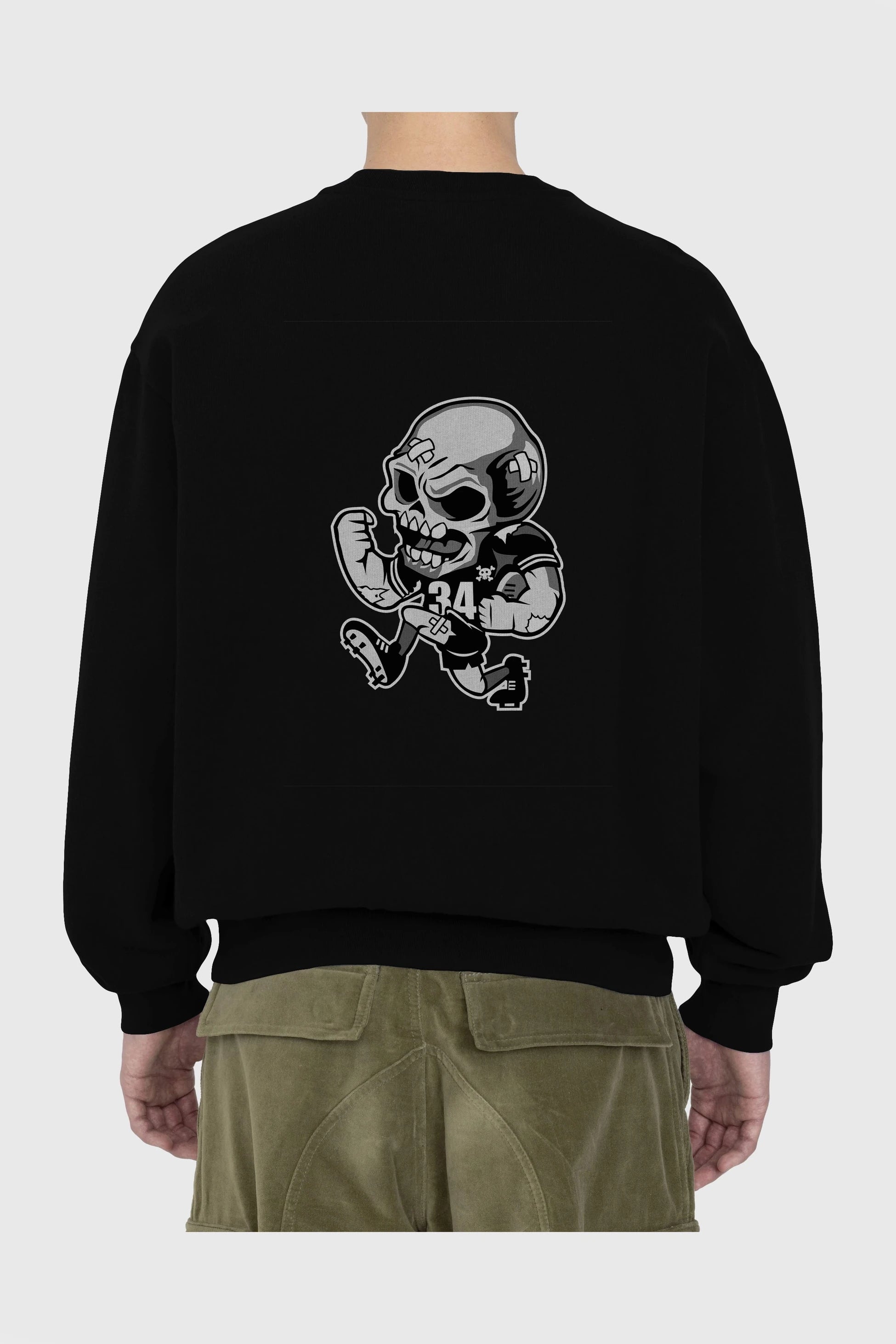 Skull Football Arka Baskılı Oversize Sweatshirt Erkek Kadın Unisex
