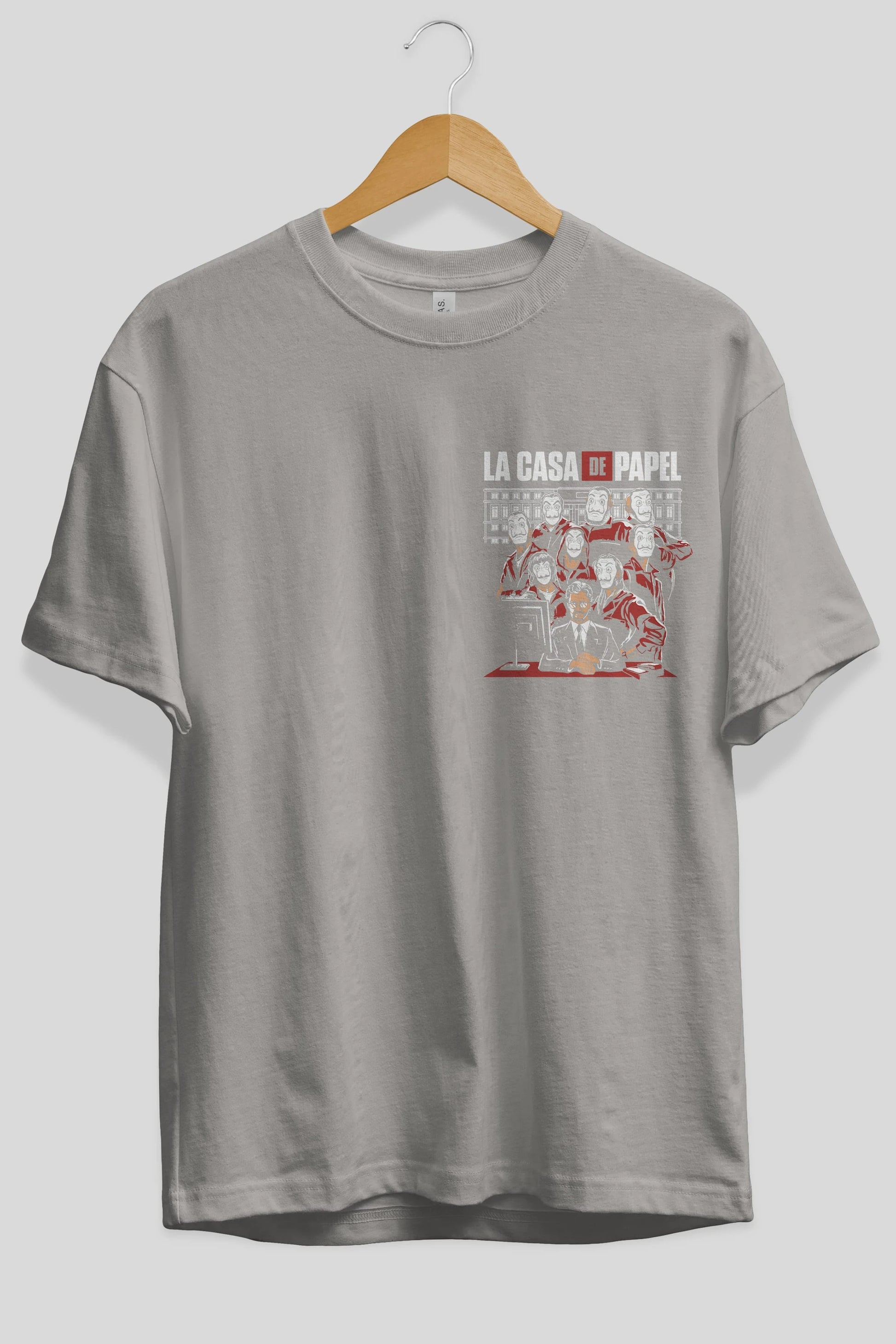 La Casa De Papel (5) Ön Sol Baskılı Oversize t-shirt Erkek Kadın Unisex %100 Pamuk Bisiklet Yaka tişort