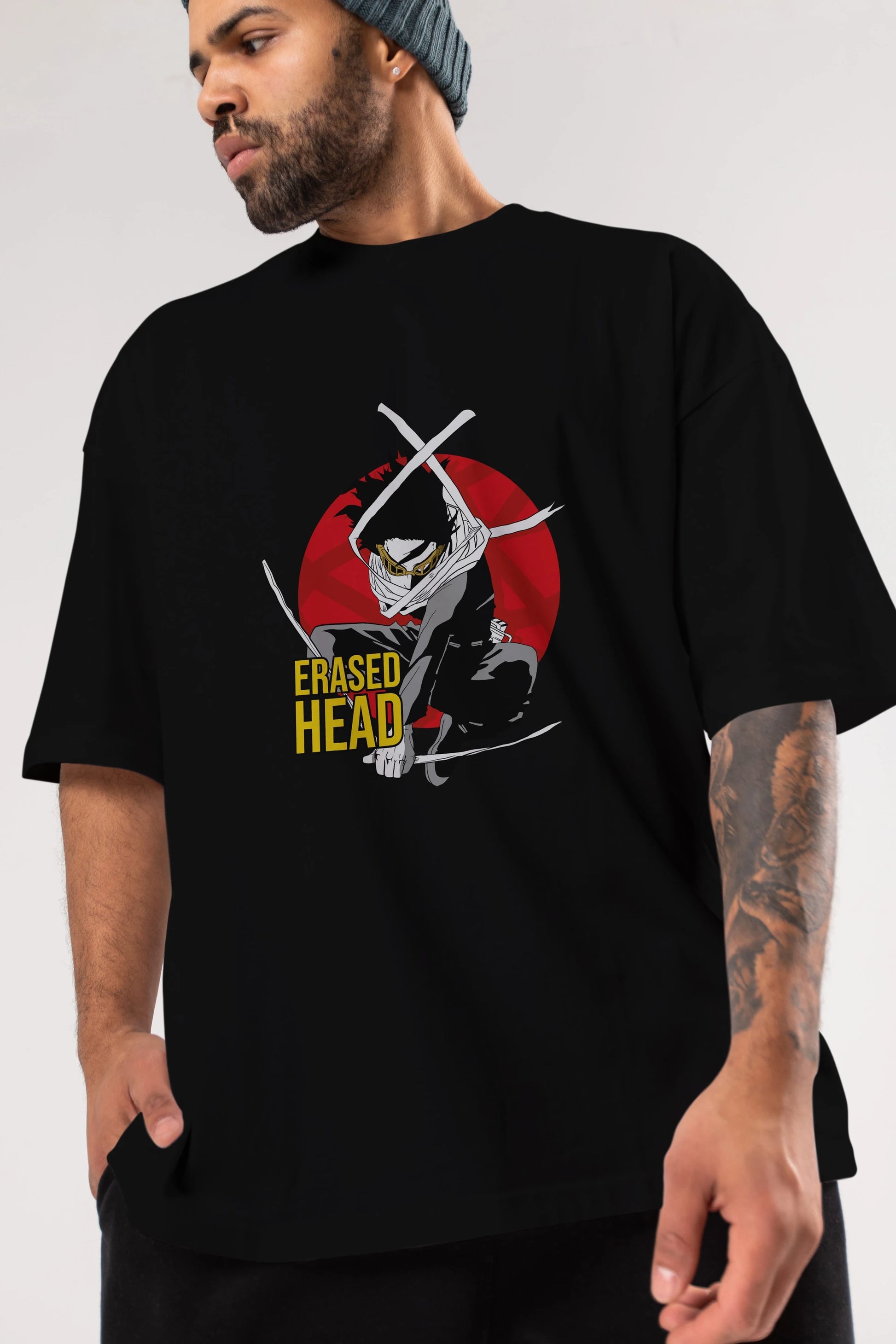 Erased Head Anime Ön Baskılı Oversize t-shirt %100 pamuk Erkek Kadın Unisex