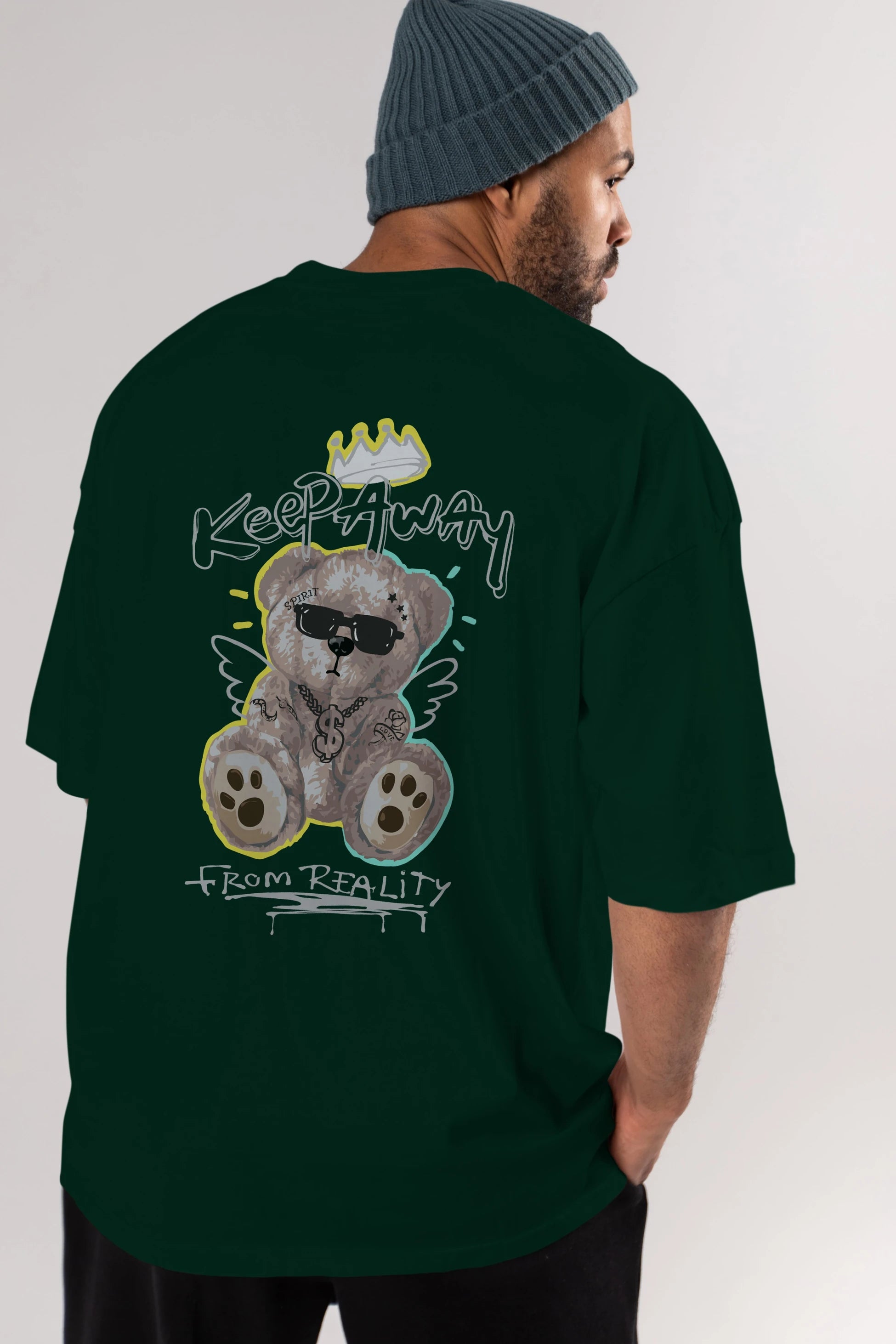 Keep Away Bear Arka Baskılı Oversize t-shirt Erkek Kadın Unisex