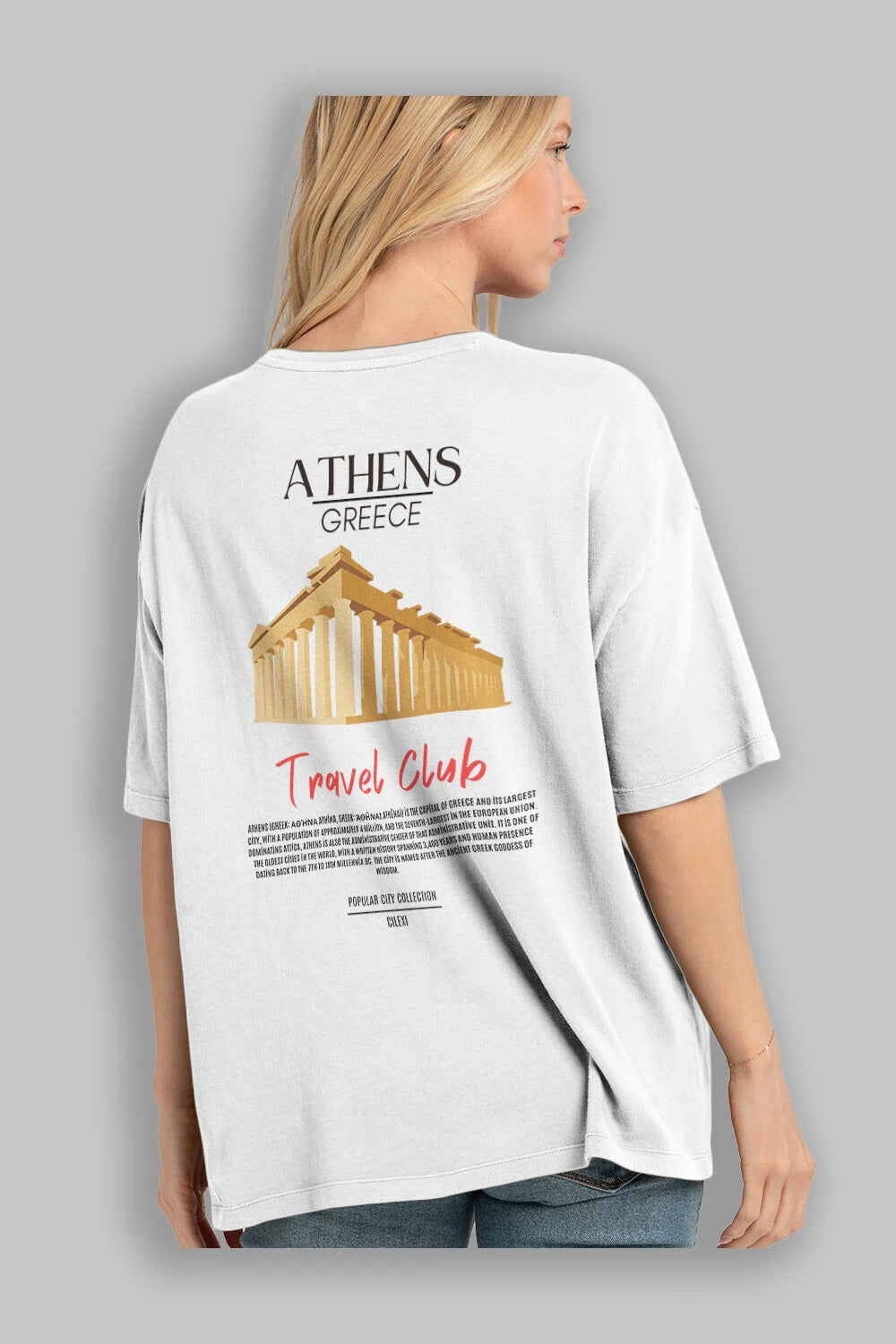 Athens Greece Arka Baskılı Oversize t-shirt Erkek Kadın Pamuk Bisiklet Yaka tişort