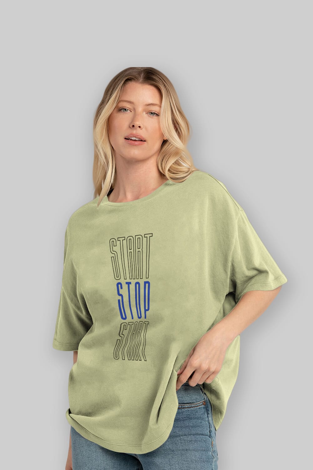 Start Stop Start Yazılı Ön Baskılı Oversize t-shirt Erkek Kadın Unisex