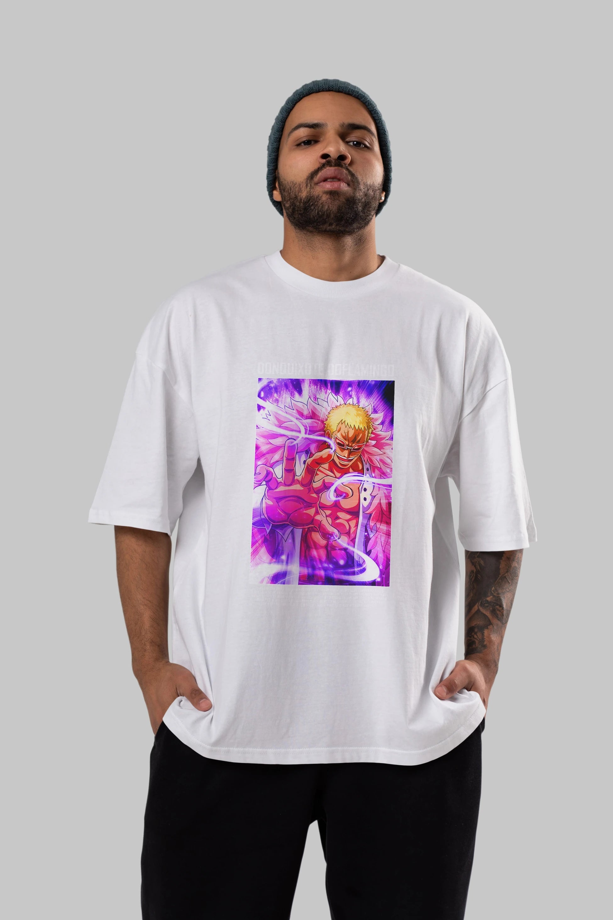 Doflamingo Anime Ön Baskılı Oversize t-shirt Erkek Kadın Unisex