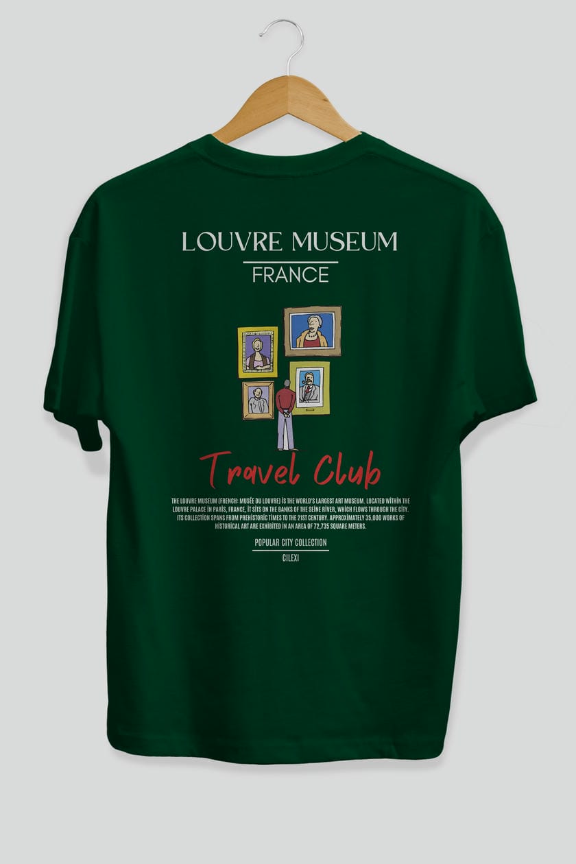 Louvre Museum France Arka Baskılı Oversize t-shirt Erkek Kadın Pamuk Bisiklet Yaka tişort