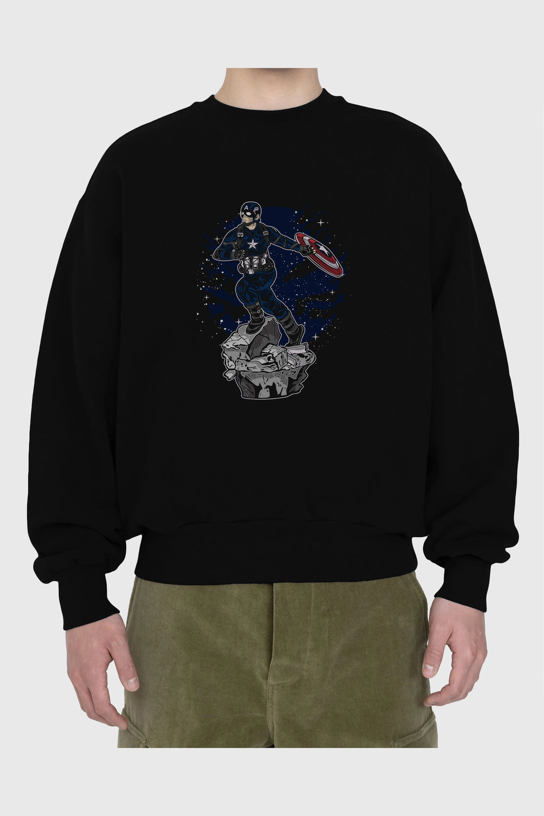 CAPTAIN AMERICA Ön Baskılı Oversize Sweatshirt Erkek Kadın Unisex